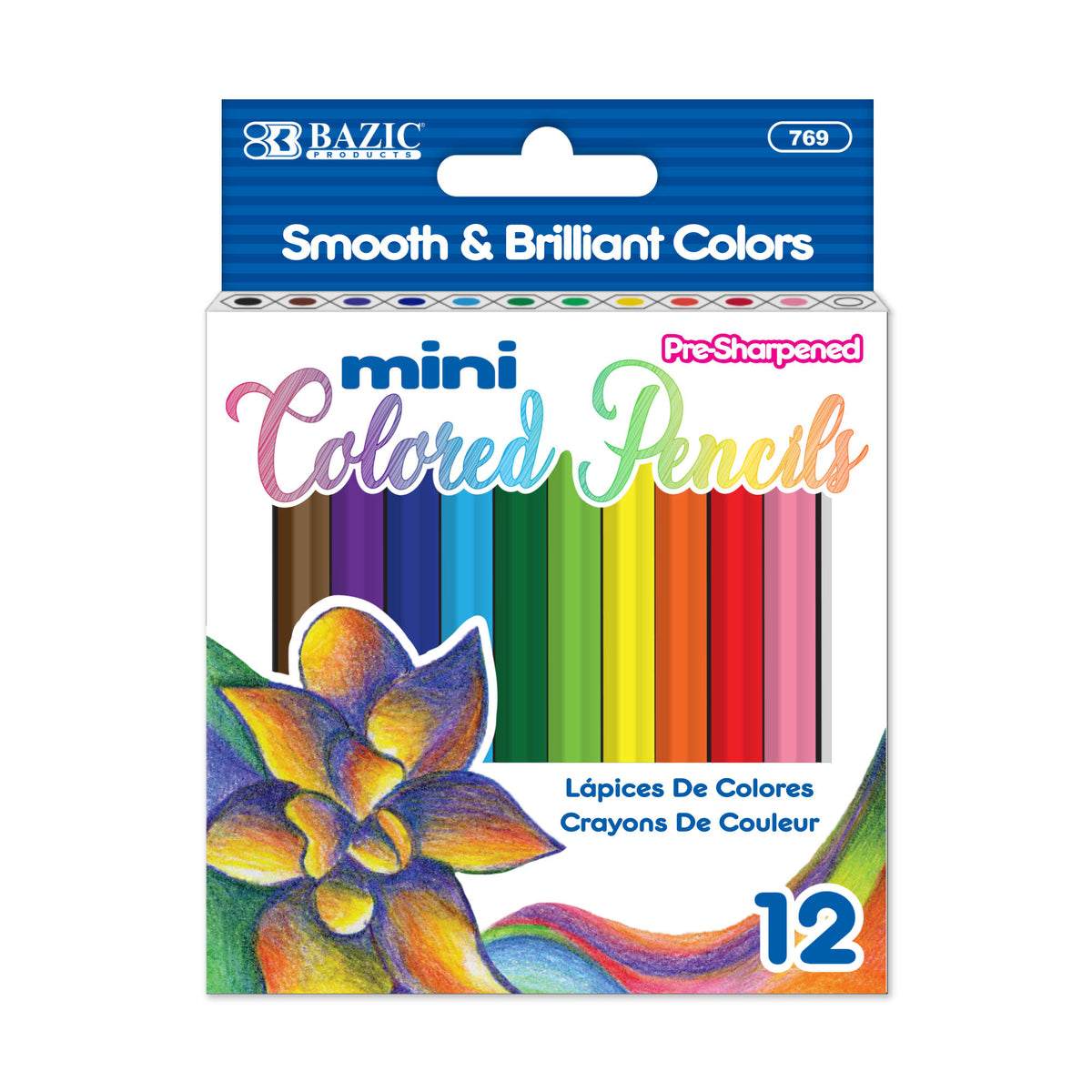 BAZIC Mini Colored Pencils, Pre-Sharpened, 12-count