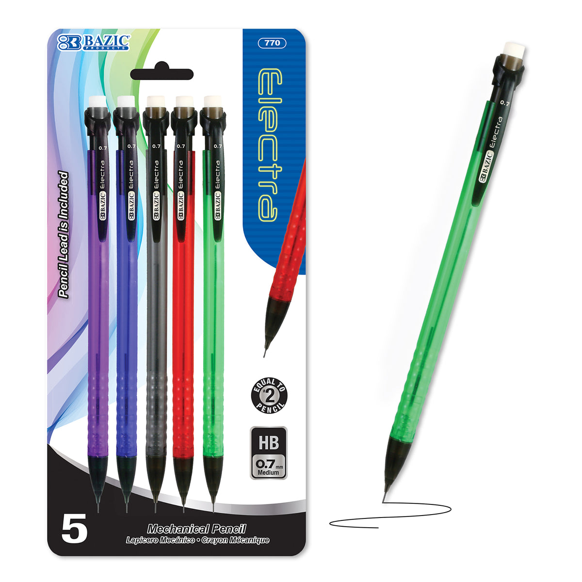 BAZIC Electra 0.7 mm Mechanical Pencils, HB Lead, 5 pencils