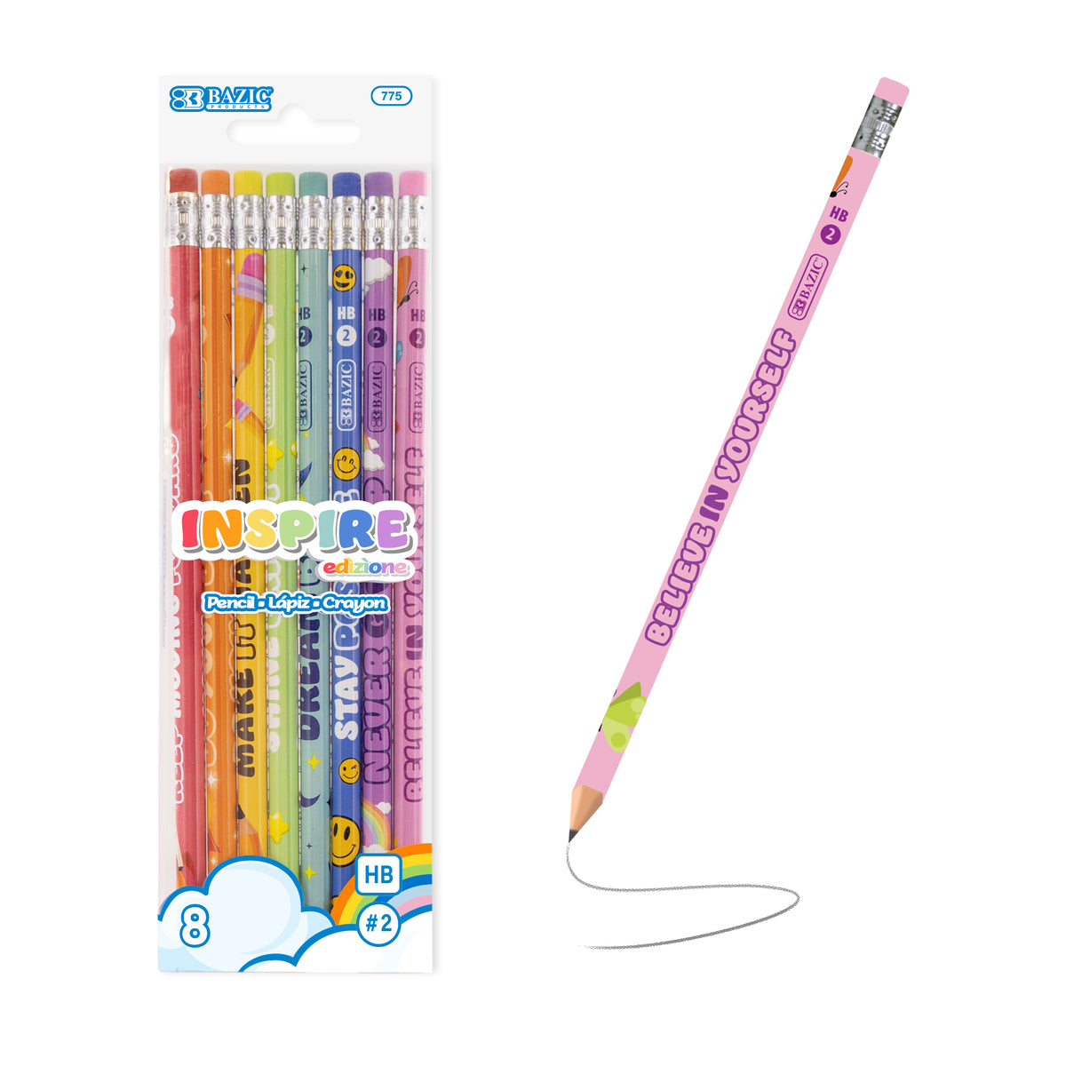 BAZIC Inspire Motivational #2 Pencils, Eraser