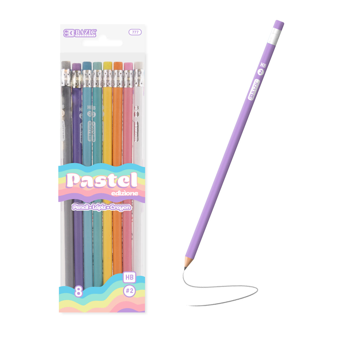 Pastel #2 Pencils, Eraser, Assorted Colors