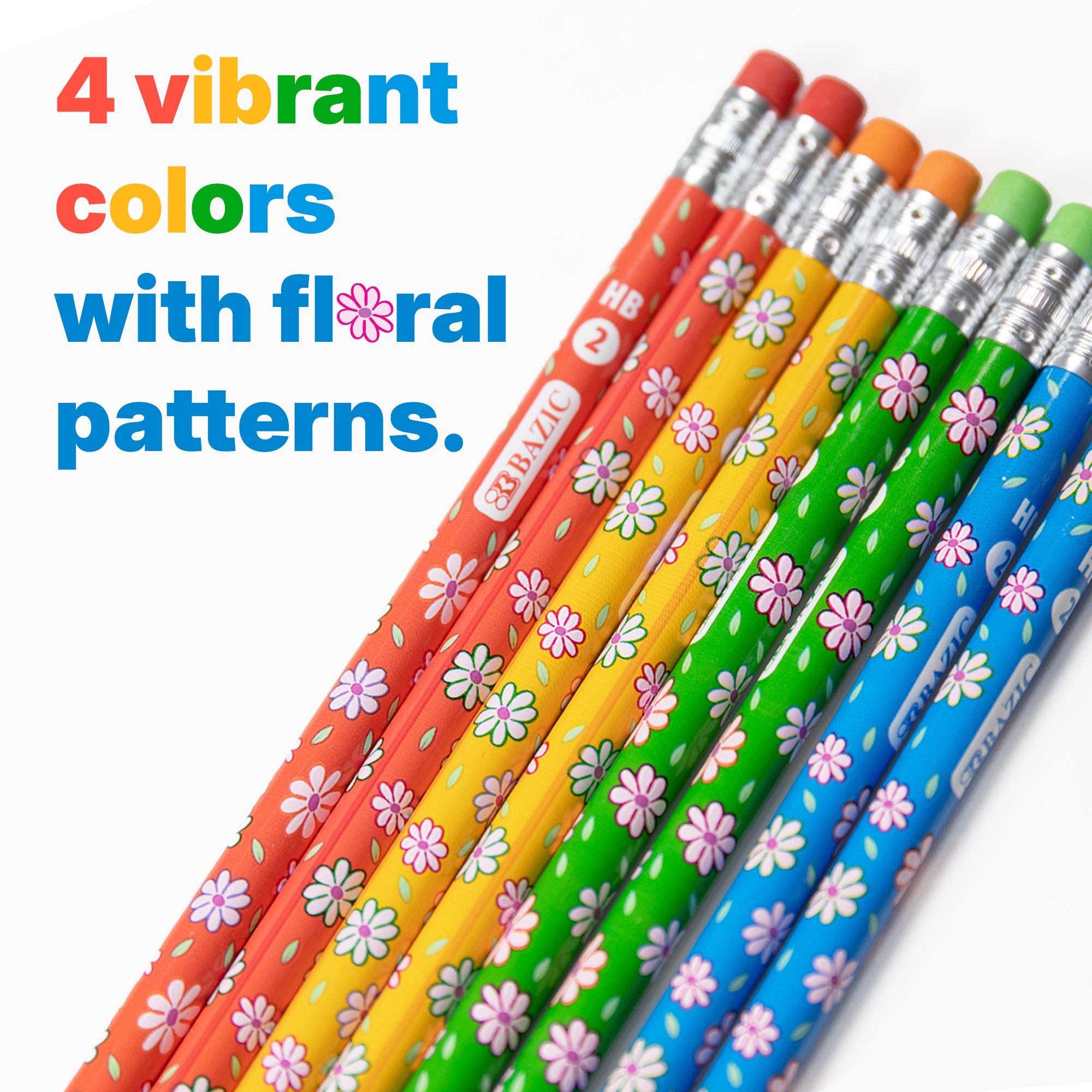 Floral #2 Pencils, Eraser, Assorted Designs