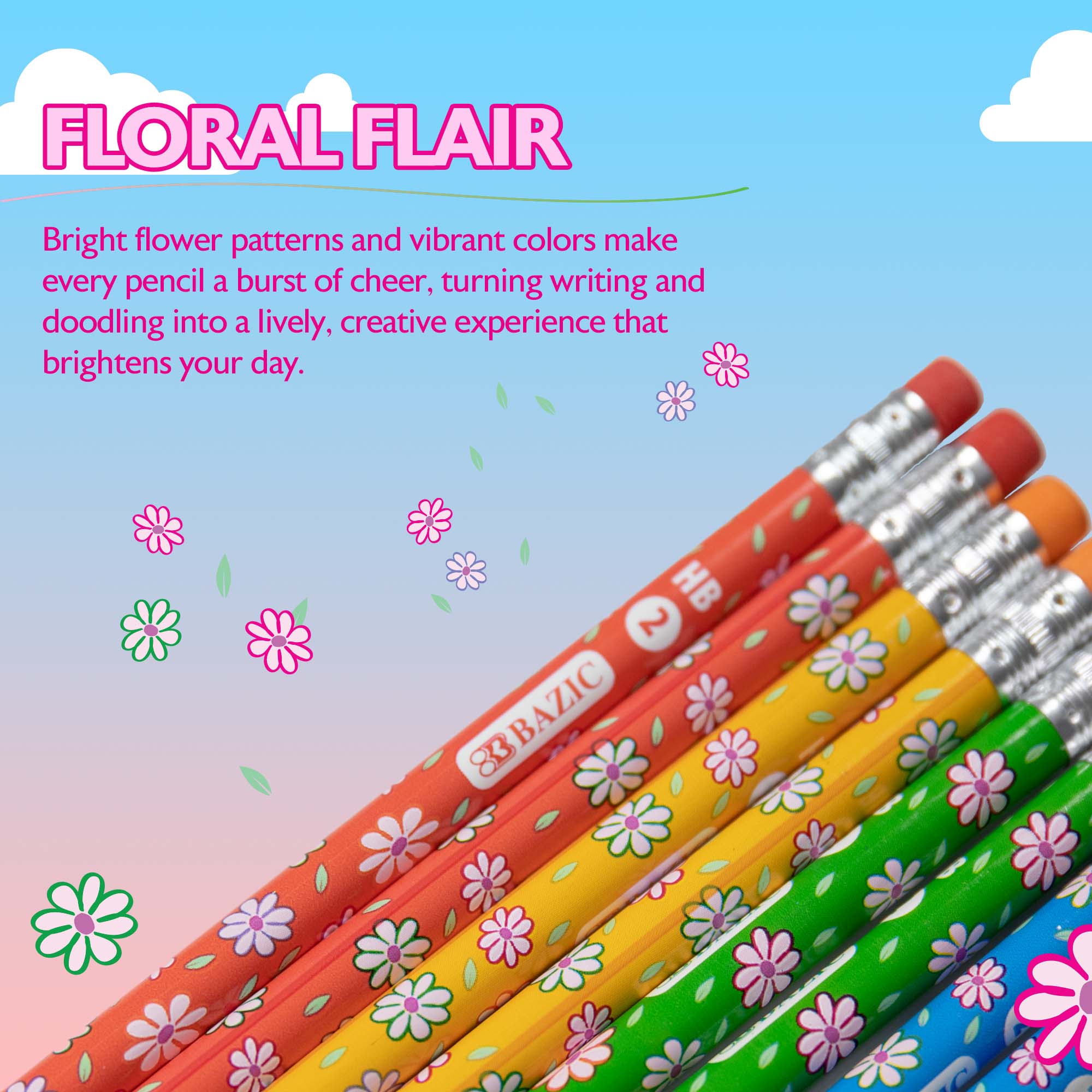 Floral Pencil w/ Eraser (8/pack)