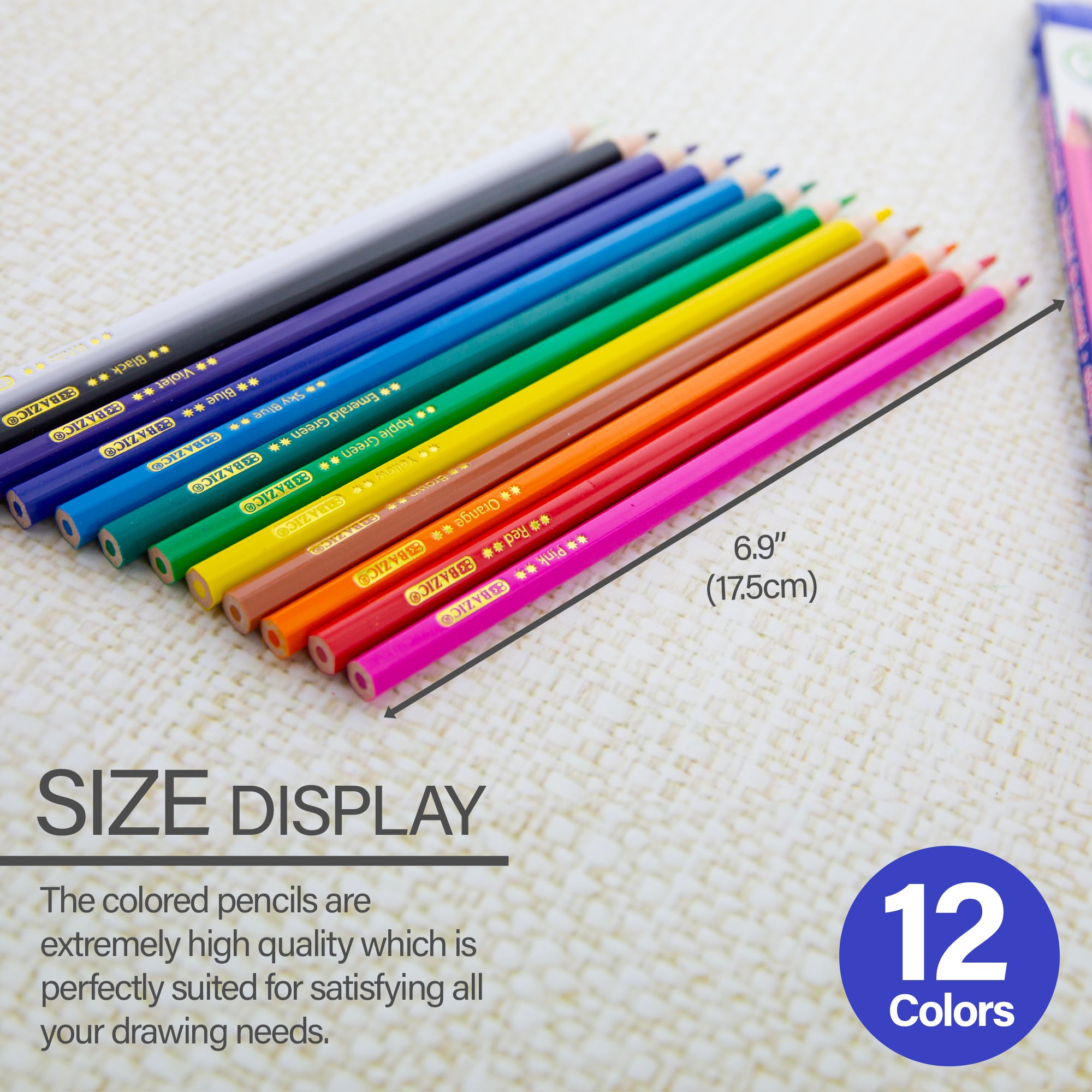 Next Colored Pencils, 12 Colors, Wood-Free, Pre-Sharpened – BAZIC