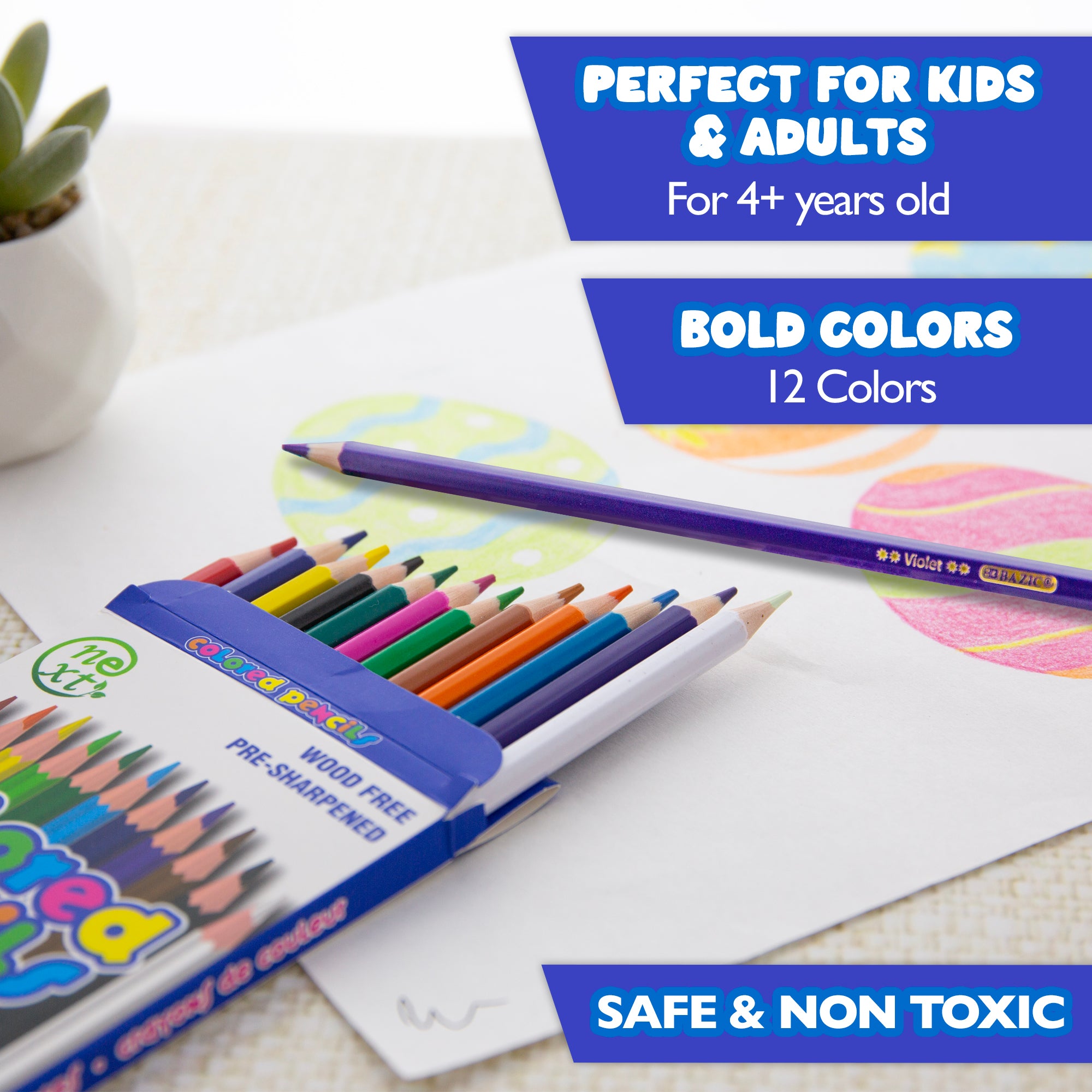 Next Colored Pencils, 12 Colors, Wood-Free, Pre-Sharpened