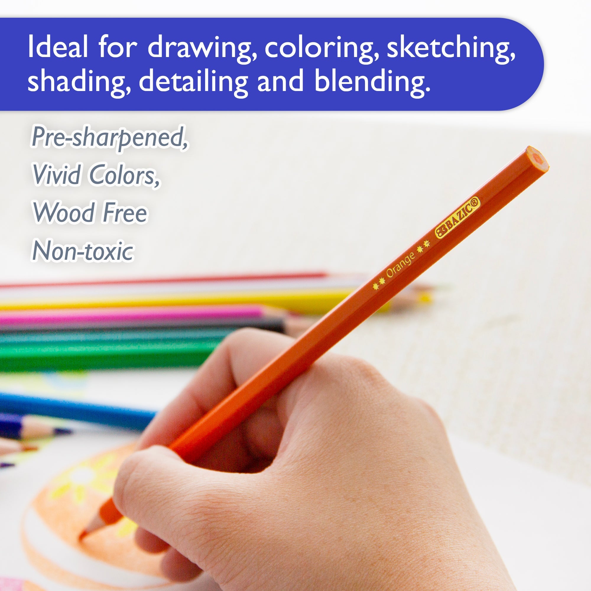 Next Colored Pencils, 12 Colors, Wood-Free, Pre-Sharpened – BAZIC