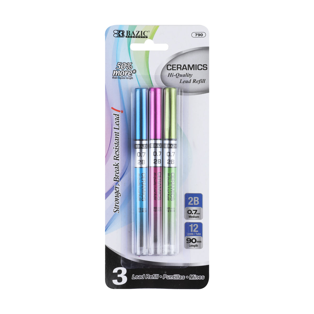 BAZIC 0.7mm 2B XL Ceramic Lead Refills, 3 Tubes x 12, 36 Pieces