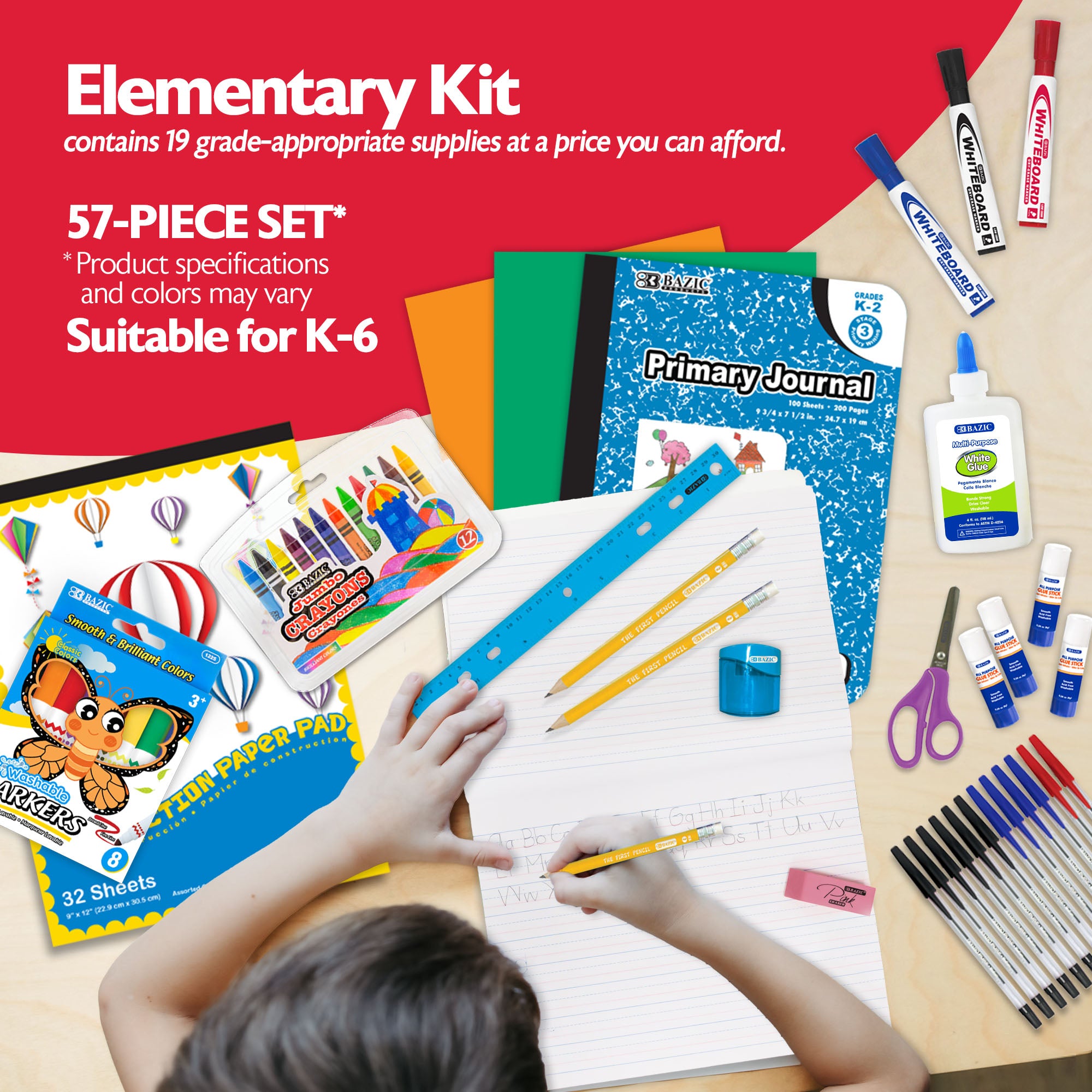 Primary School Supplies Kit, 17 Pieces, Grades K-2