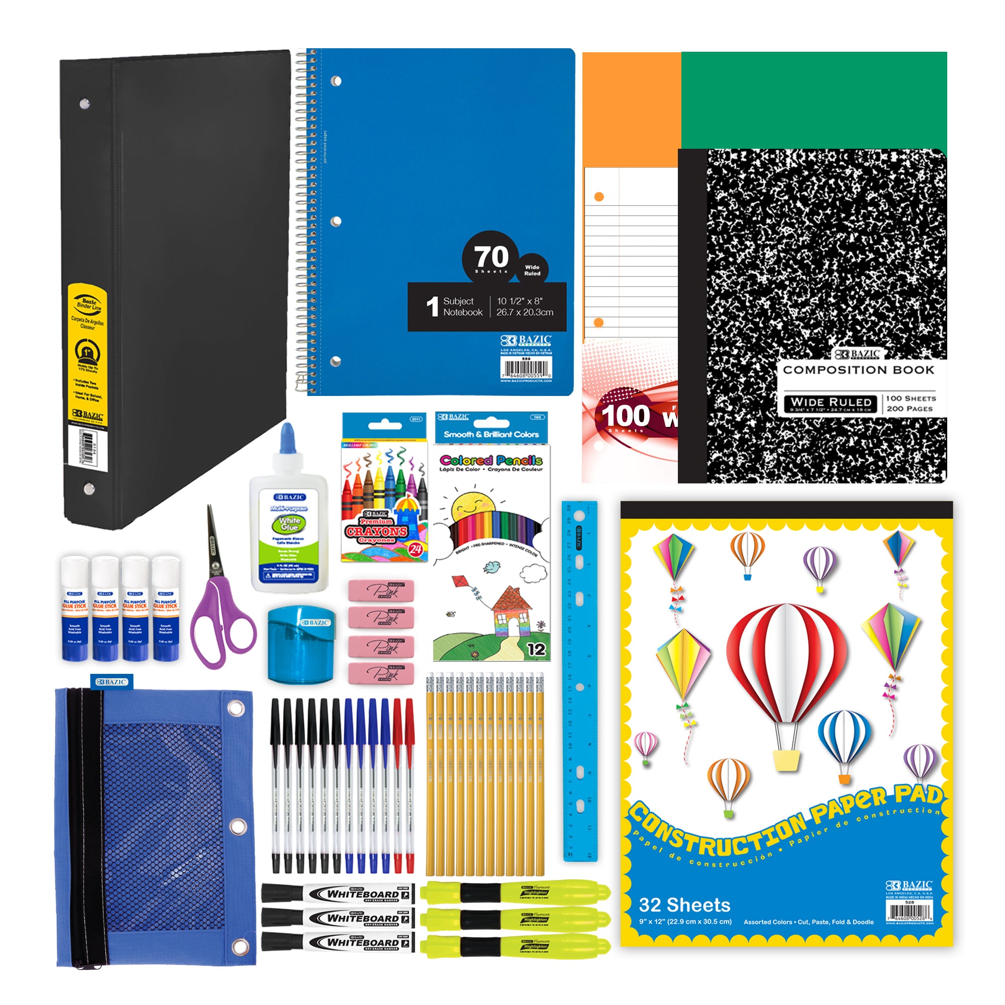 86-Piece Elementary School Supplies Kit – BAZIC Store