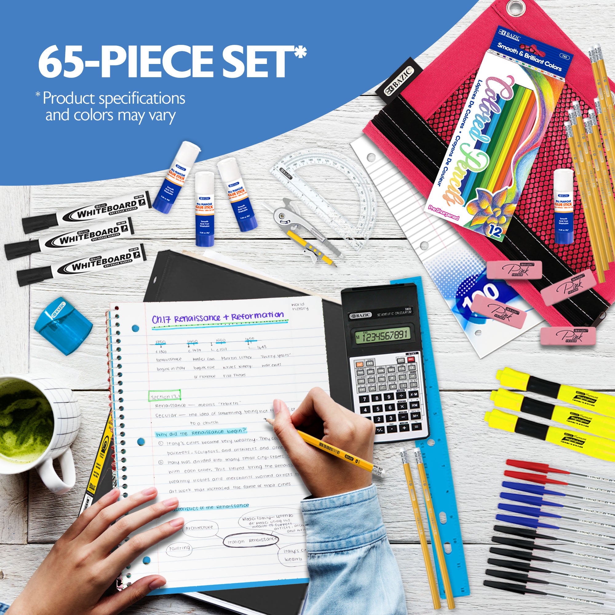 65-Piece Middle & High School Kit, Math & Geometry – BAZIC Store