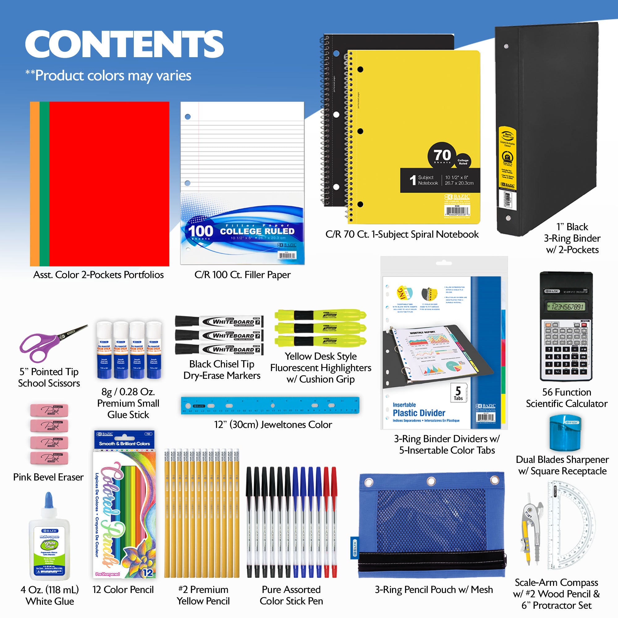 Middle and High School Supplies Kit, 22 Pieces