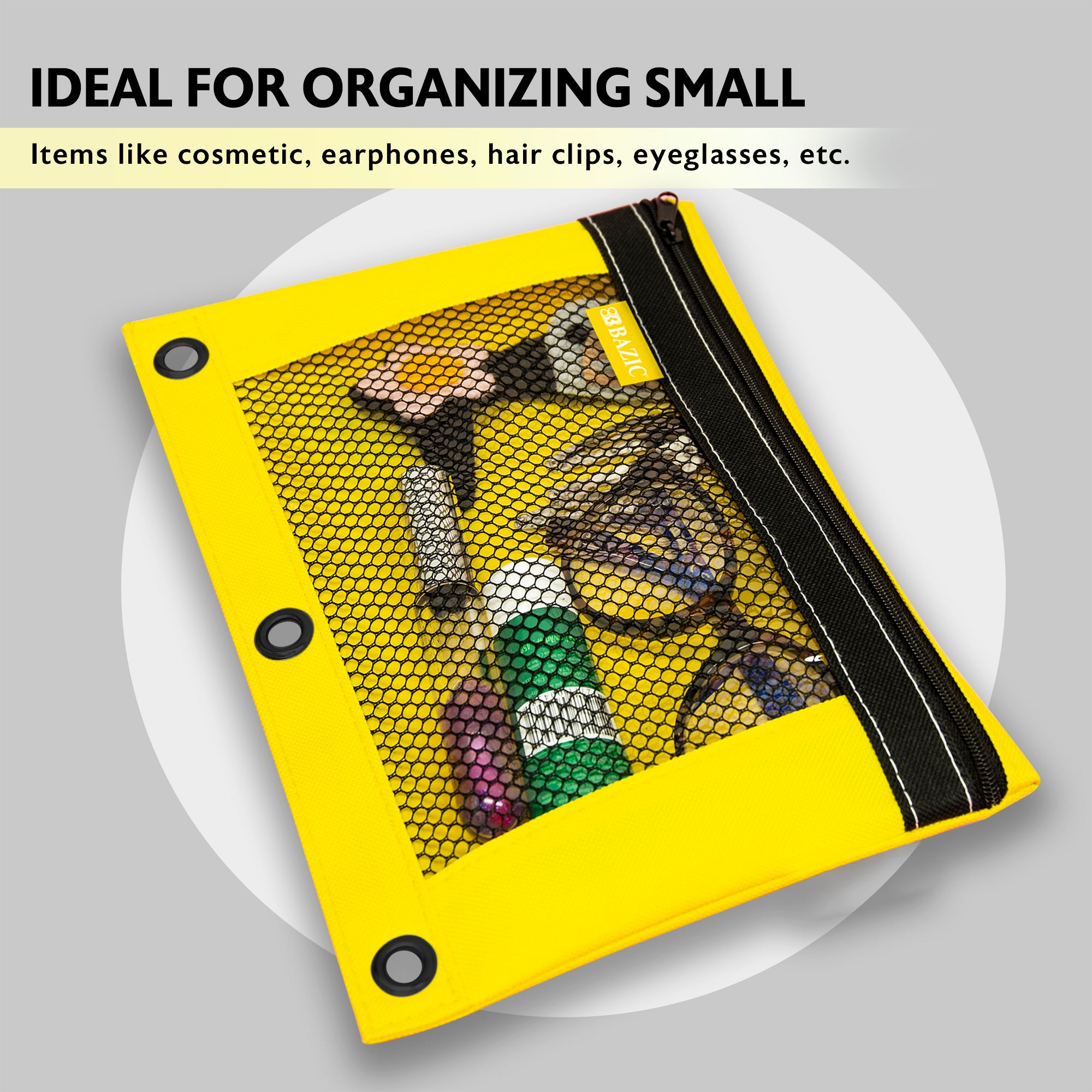 Bright Color 3-Ring Pencil Pouch with Mesh Window
