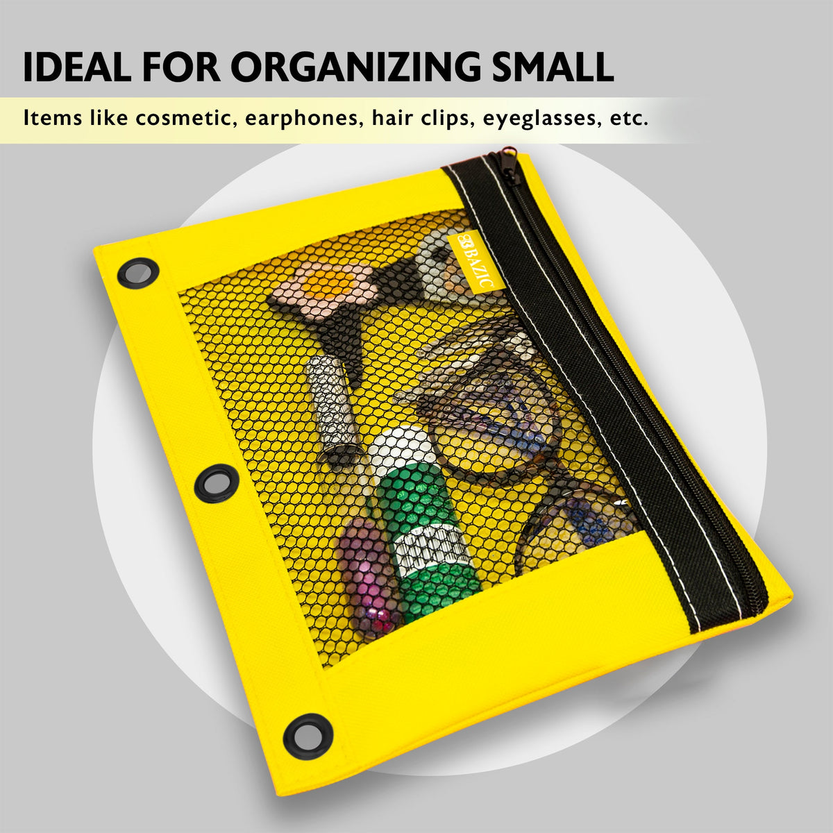 Bright Color 3-Ring Pencil Pouch with Mesh Window