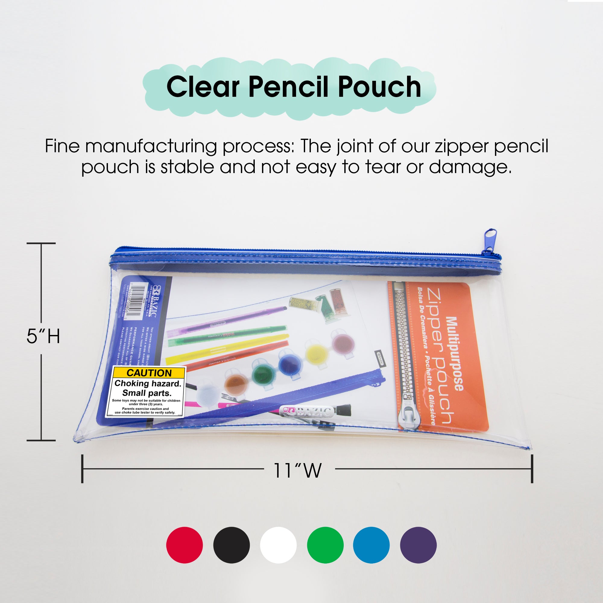 Clear Pencil Pouch, 11 x 5 in, for School Binders Supplies