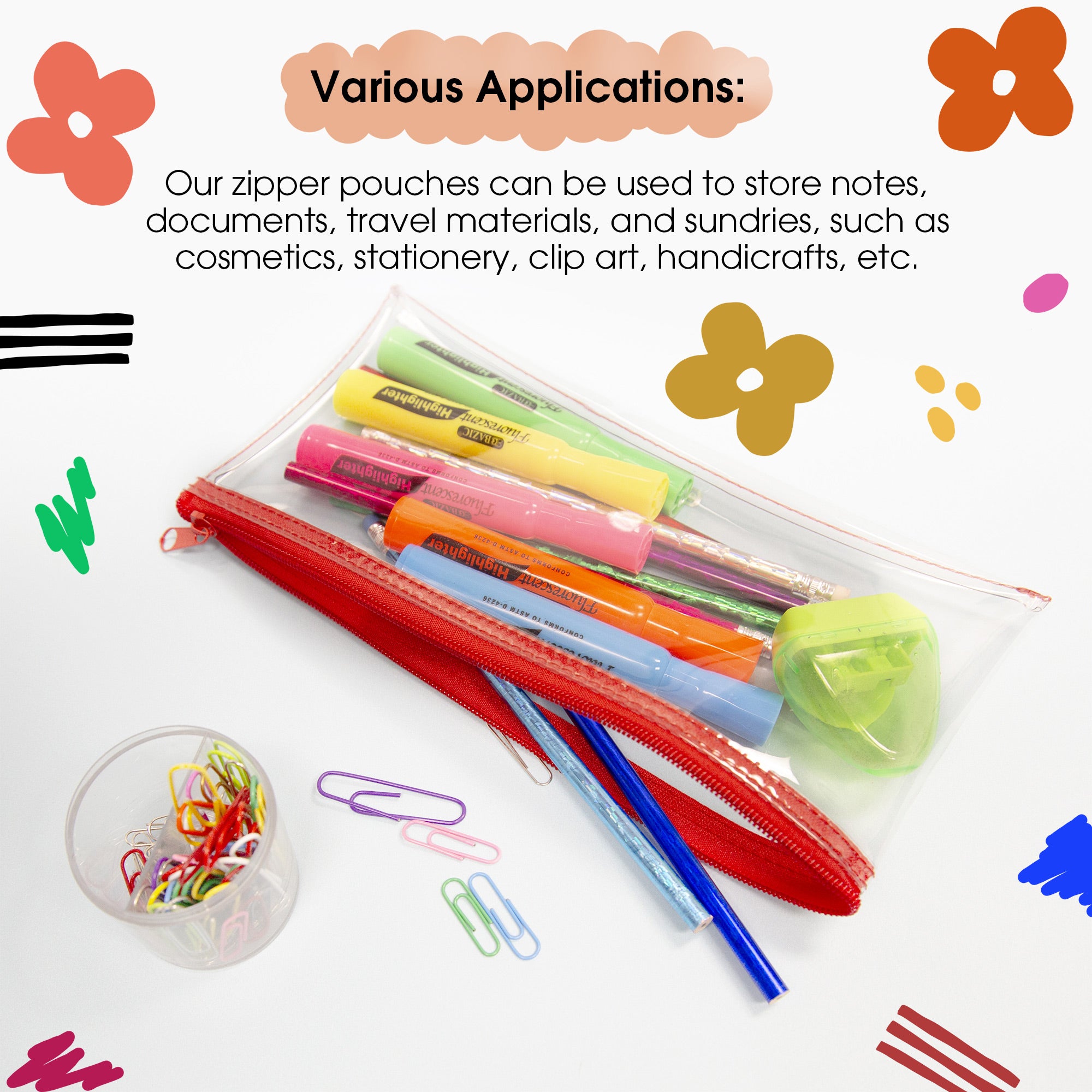 Clear Pencil Pouch, 11 x 5 in, for School Binders Supplies