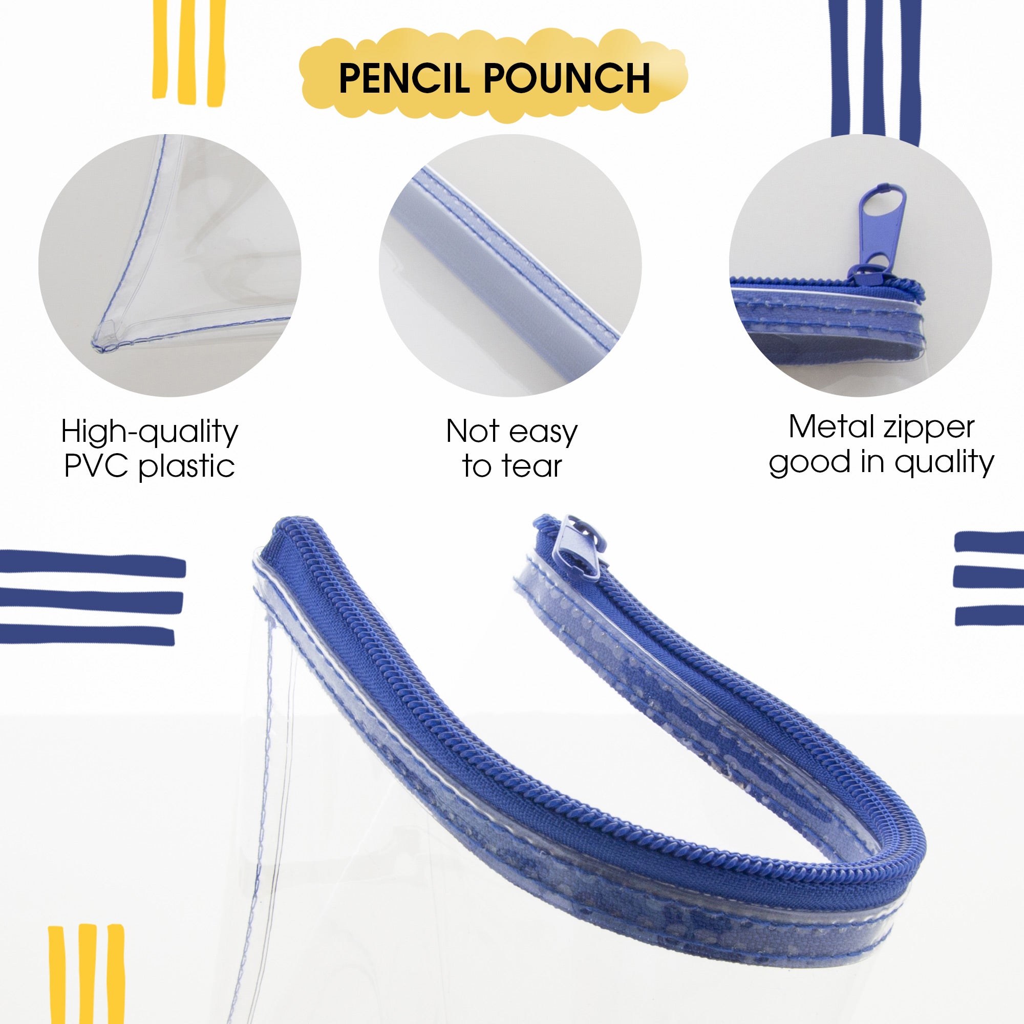 Clear Pencil Pouch, 11 x 5 in, for School Binders Supplies