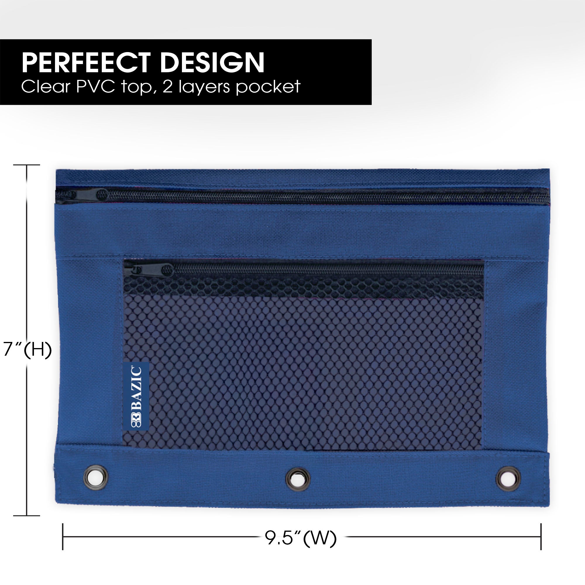 Double Zipper 3-Ring Pencil Pouch with Mesh Window