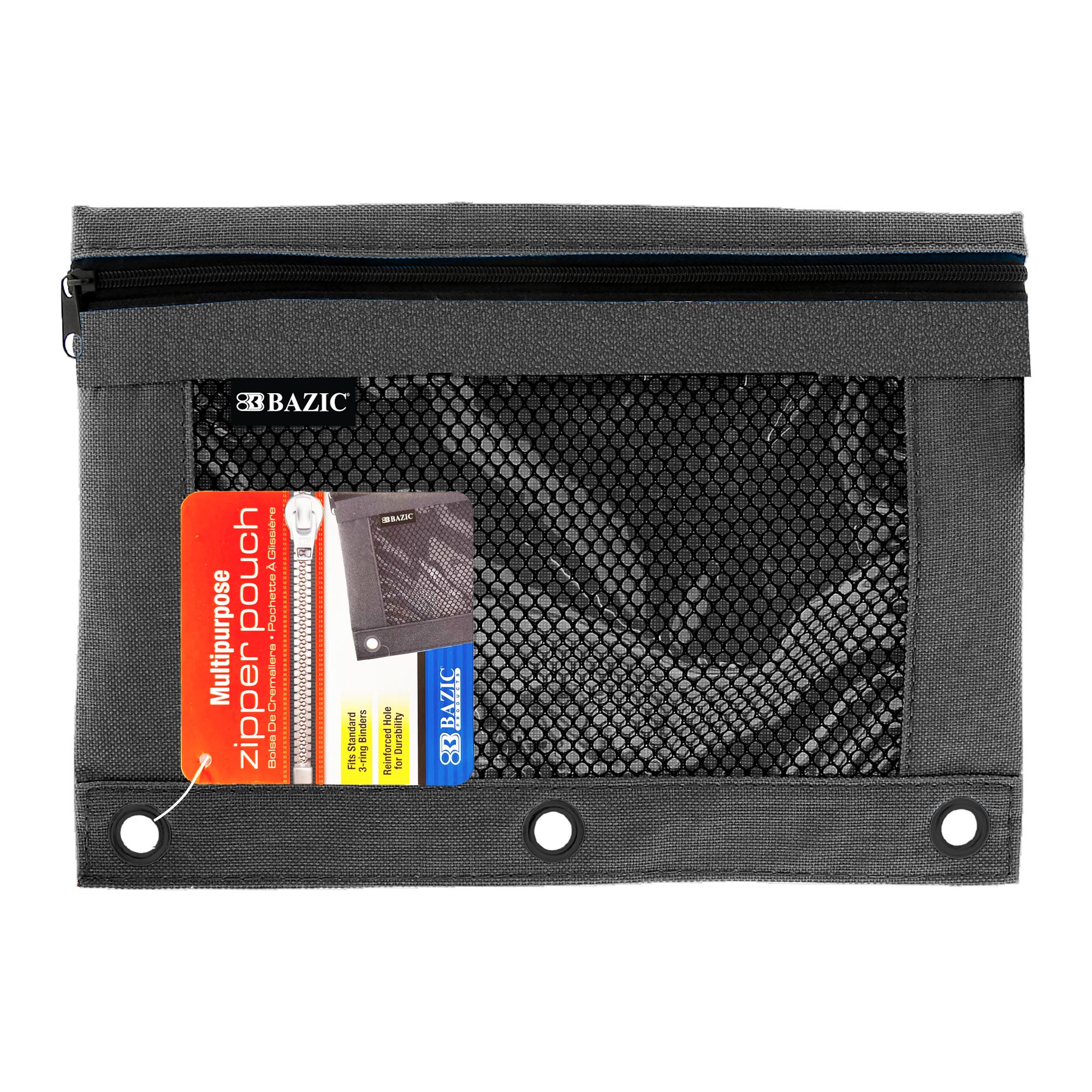Black 3-Ring Pencil Pouch with Mesh Window