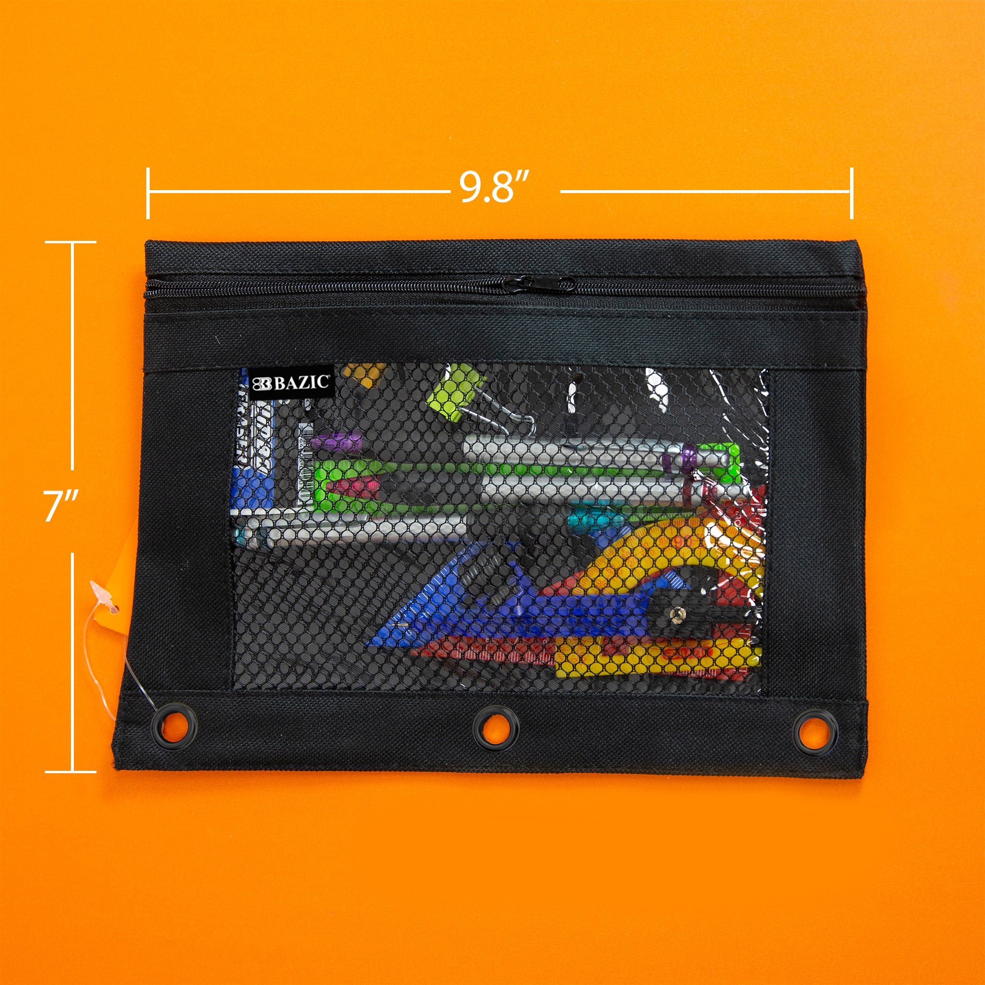 Black 3-Ring Pencil Pouch with Mesh Window