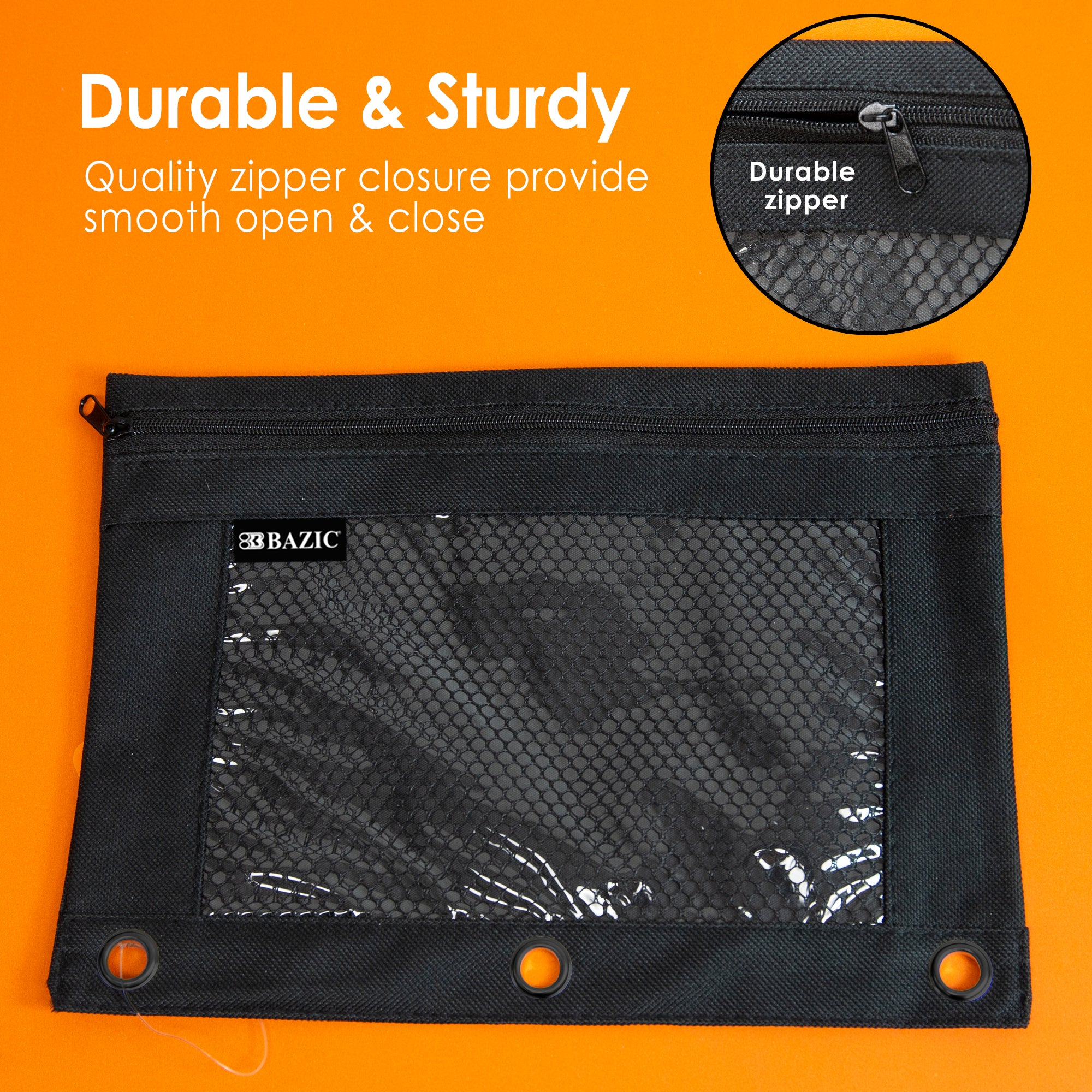 Black 3-Ring Pencil Pouch with Mesh Window