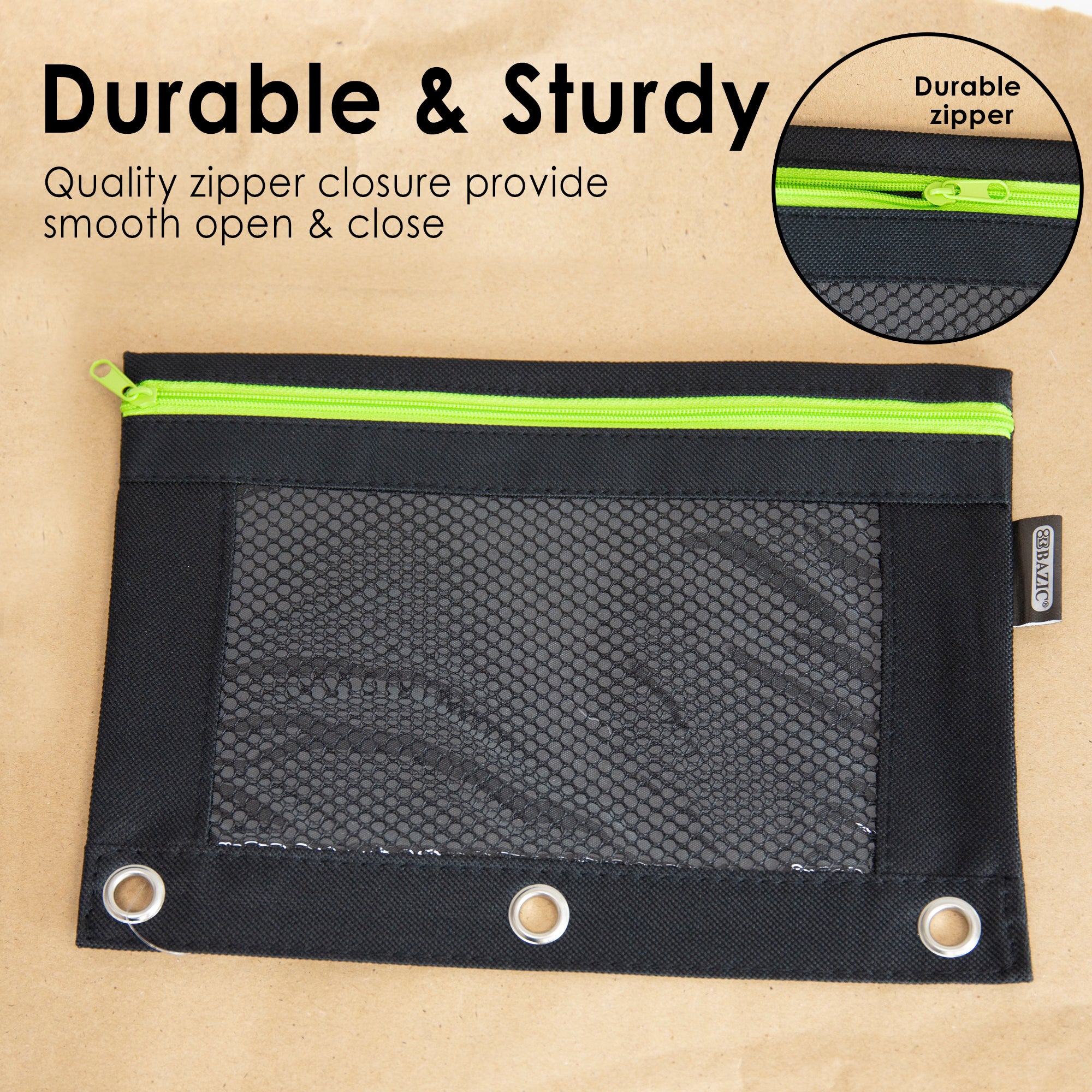 Noir Neon 3-Ring Pencil Pouch with Mesh Window