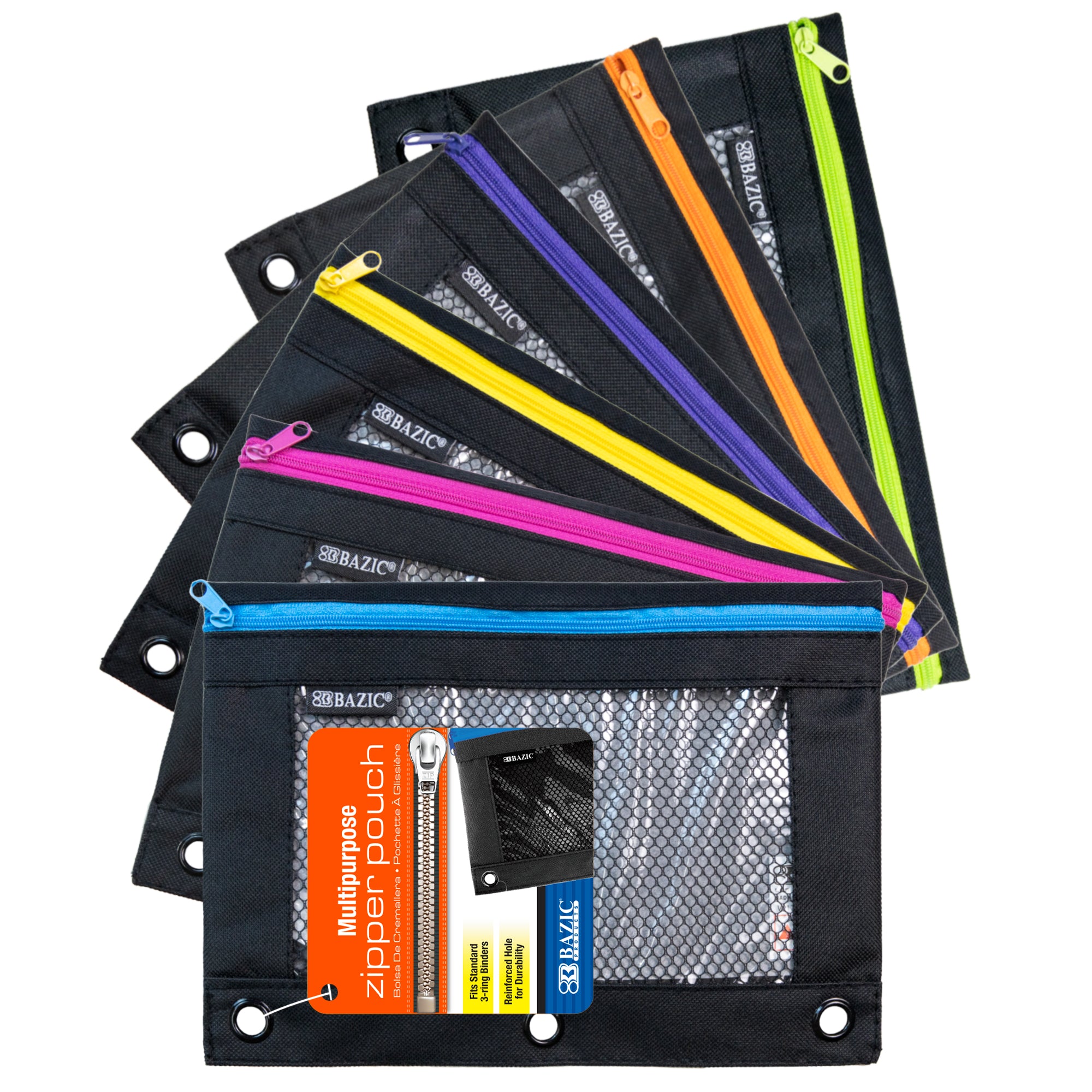 Noir Neon 3-Ring Pencil Pouch with Mesh Window