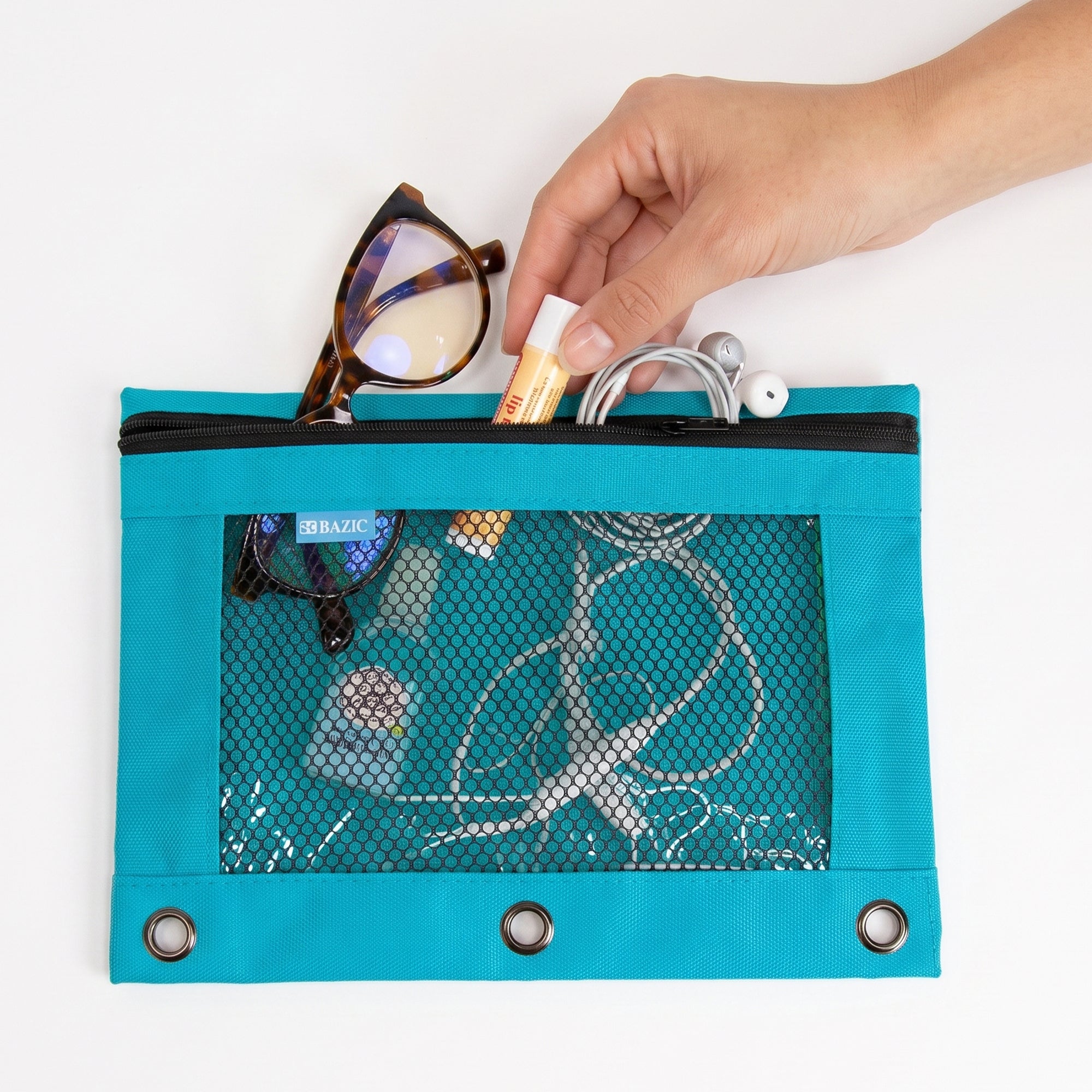 Retro Pastel 3-Ring Pencil Pouch with Mesh Window