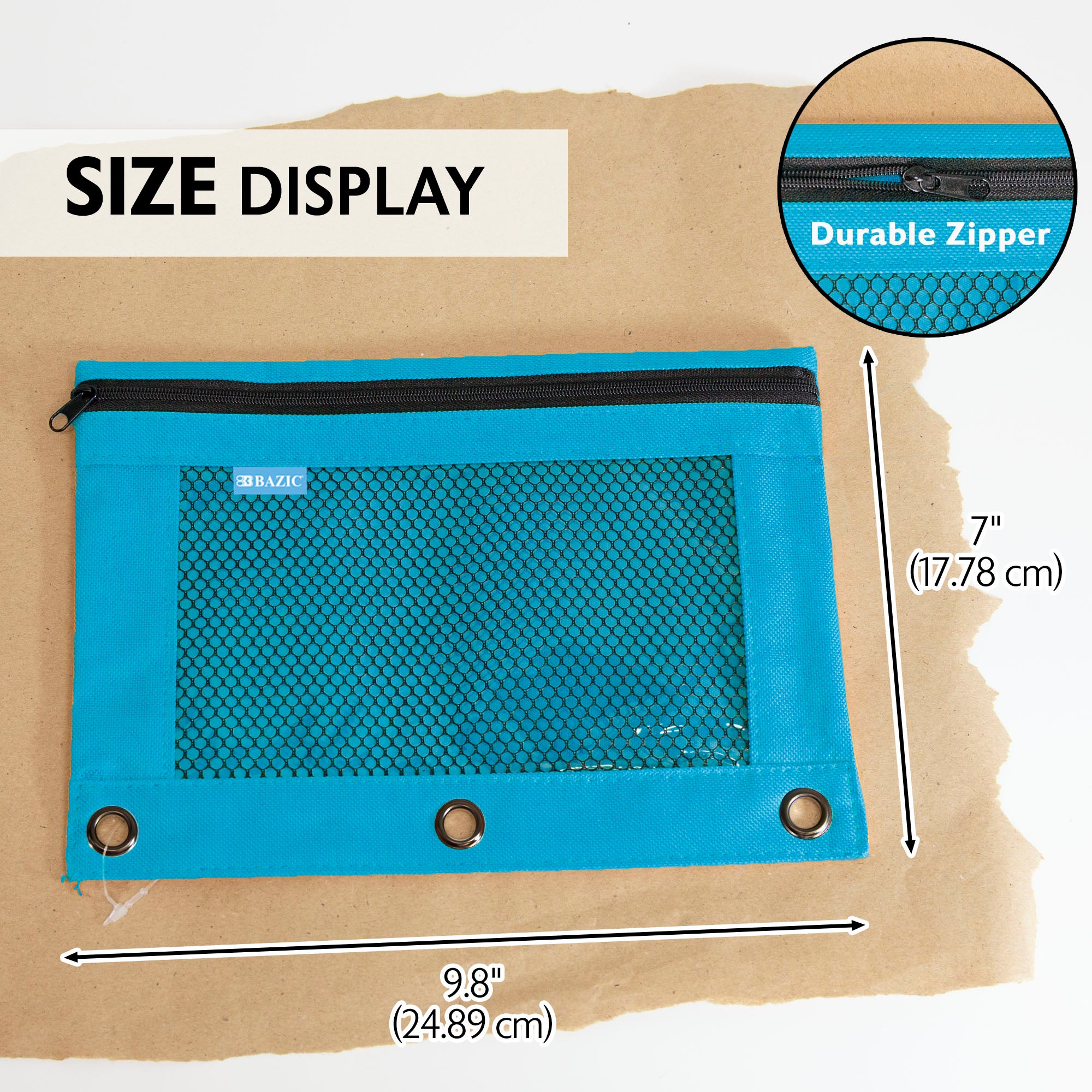 Retro Color 3-Ring Pencil Pouch with Mesh Window