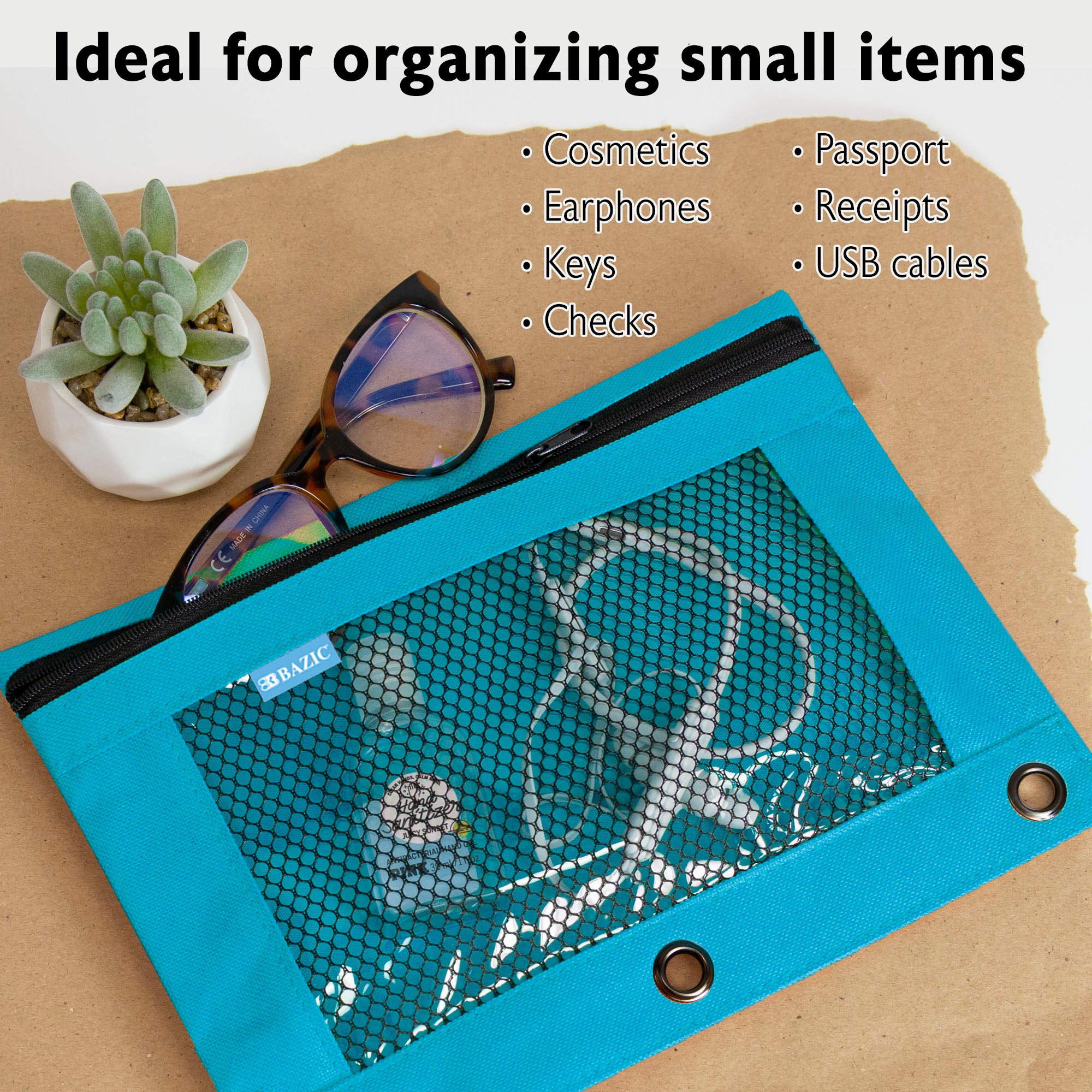Retro Pastel 3-Ring Pencil Pouch with Mesh Window