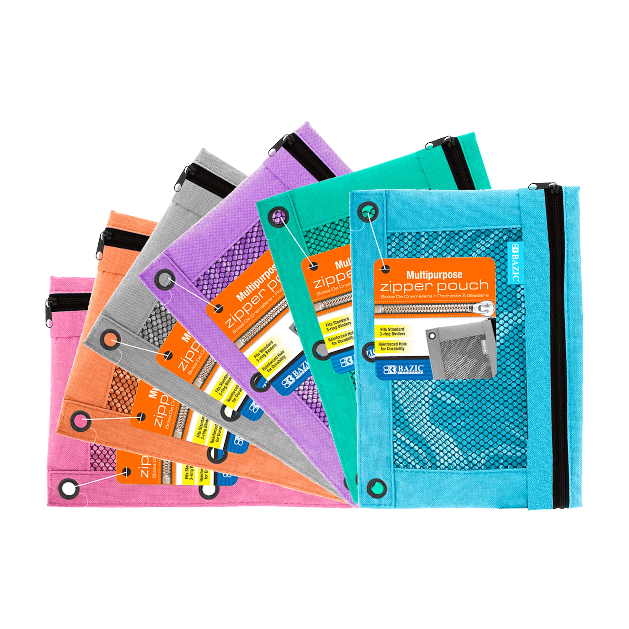 Retro Pastel 3-Ring Pencil Pouch with Mesh Window