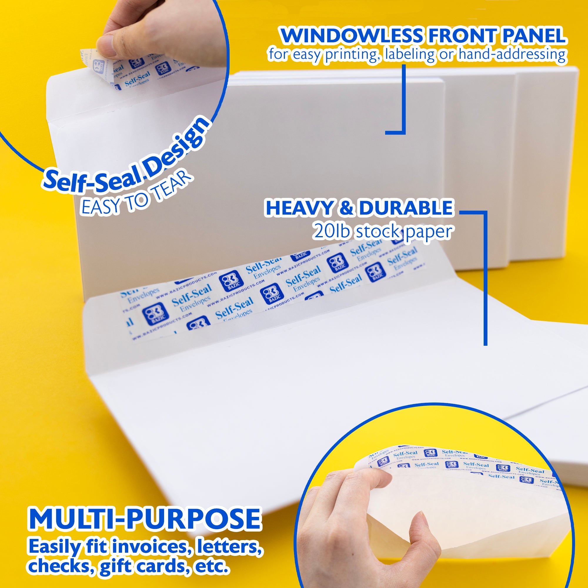 #6 3/4 White Envelopes, 65 Count, Self-Seal Closure