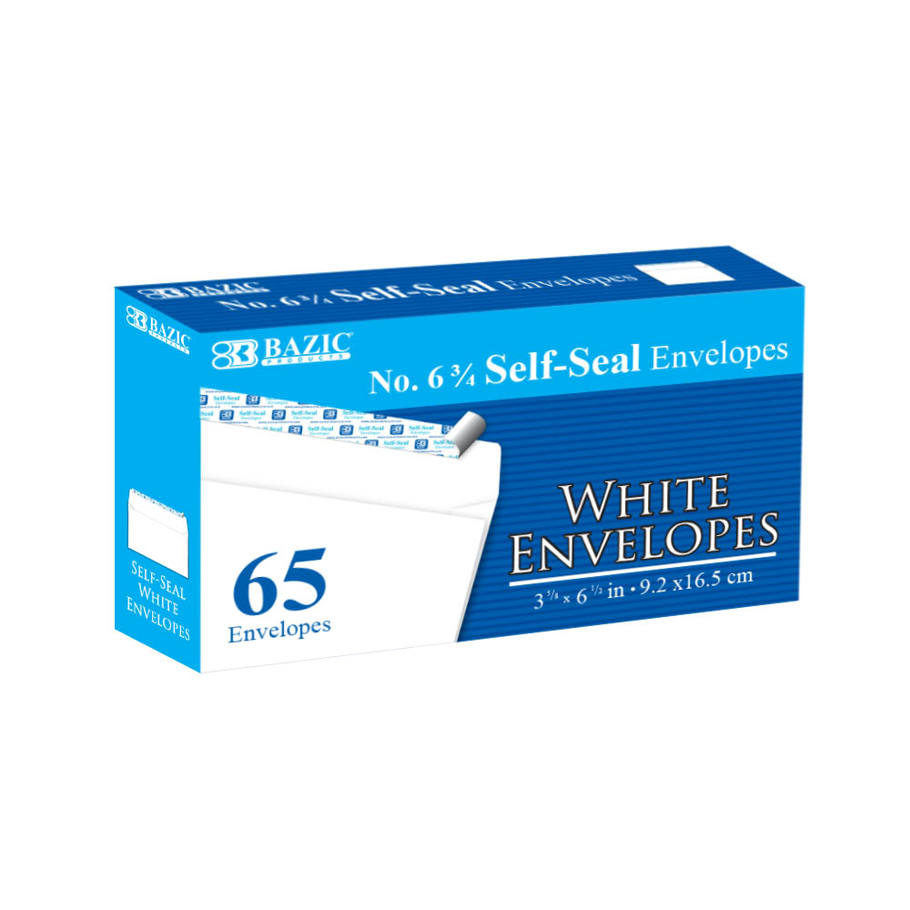 BAZIC #6 3/4 Self-Seal White Envelopes, 65 envelopes