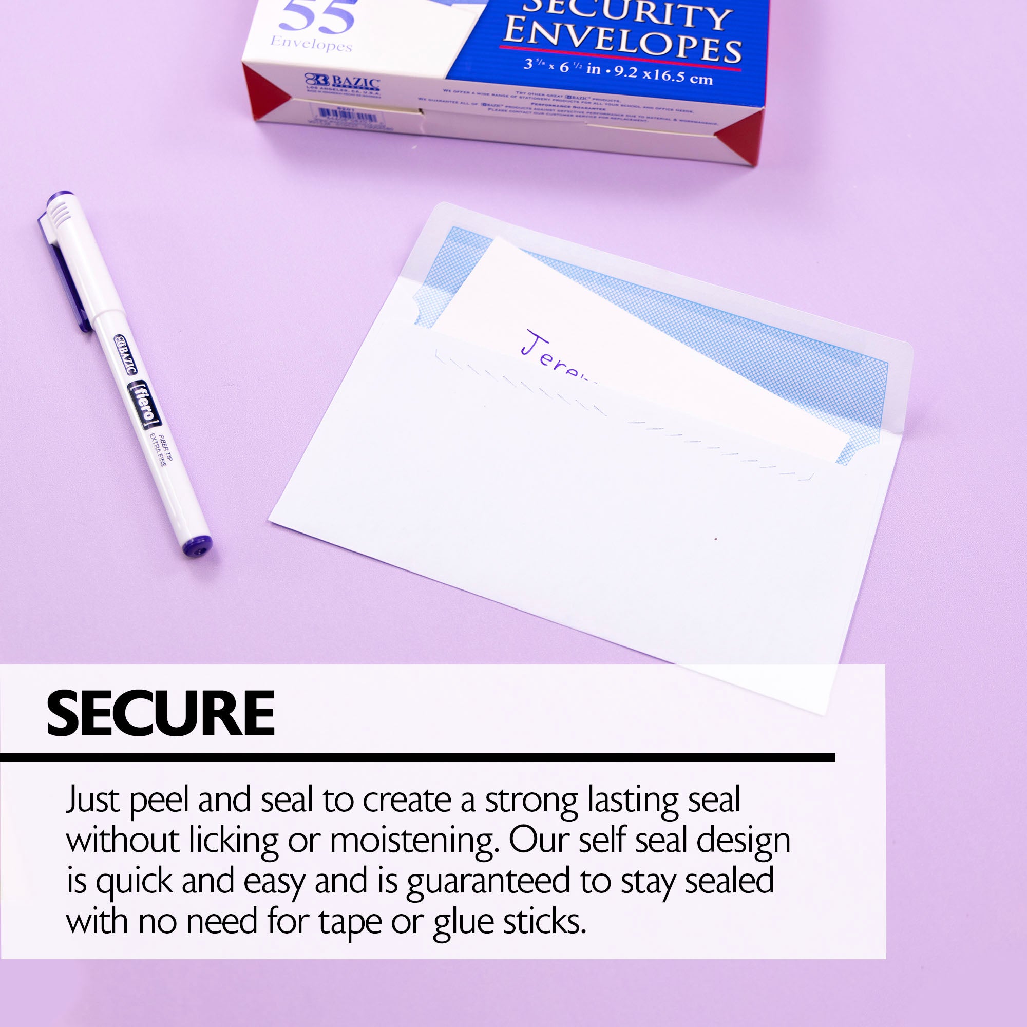#6 3/4 Security White Envelopes, 55 Count, Self-Seal Closure