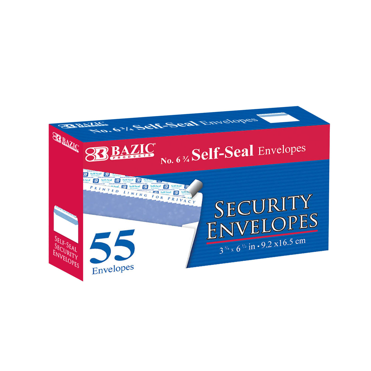 BAZIC #6 3/4 Self-Seal Security Envelopes, 55 envelopes