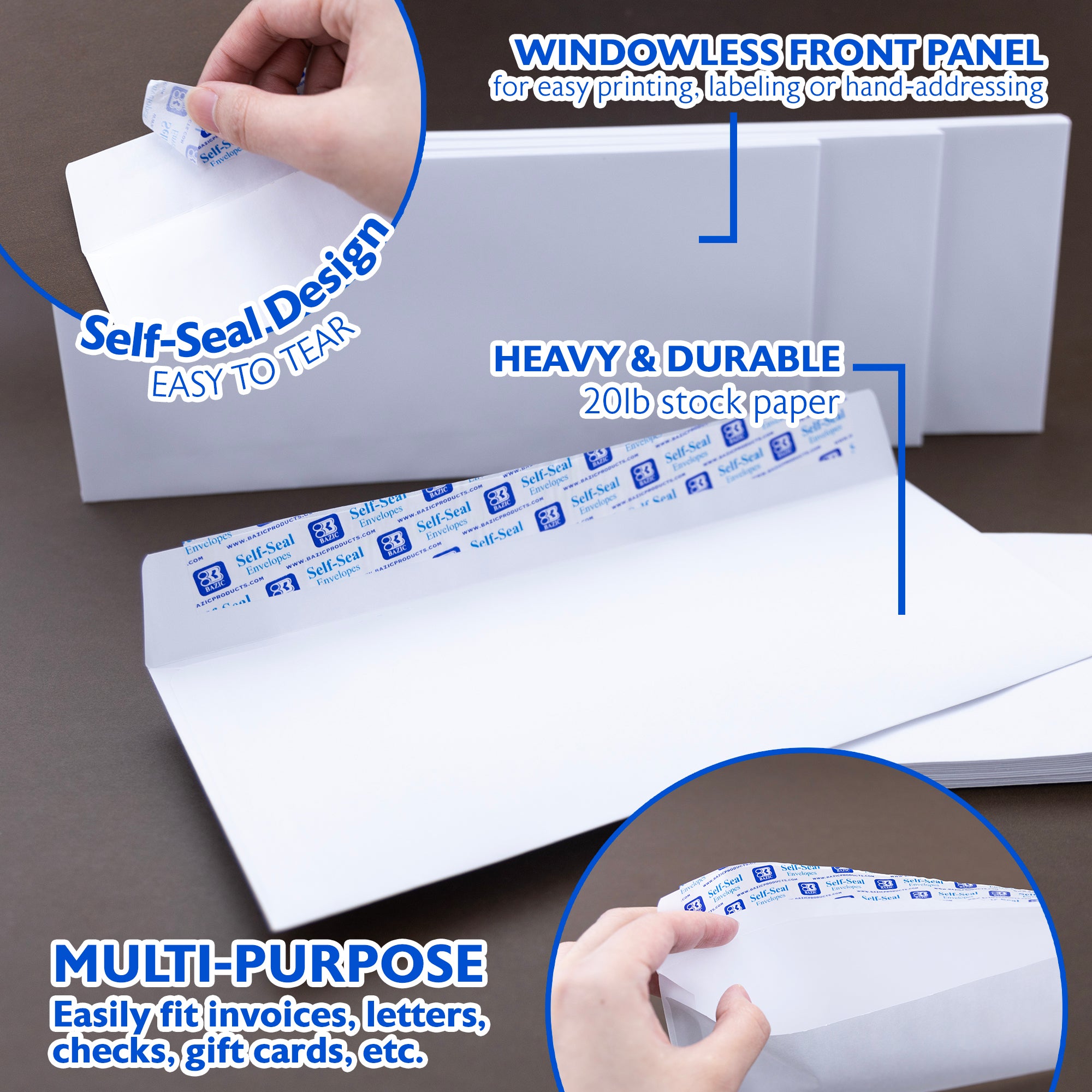 #10 White Envelopes, 40 Count, Self-Seal Closure