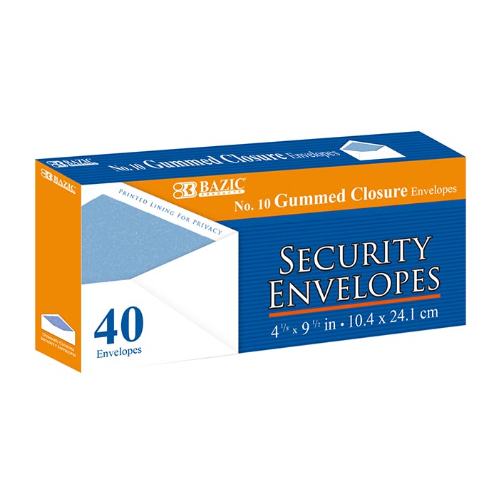 #10 Security White Envelopes, 40 Count, Gummed Closure