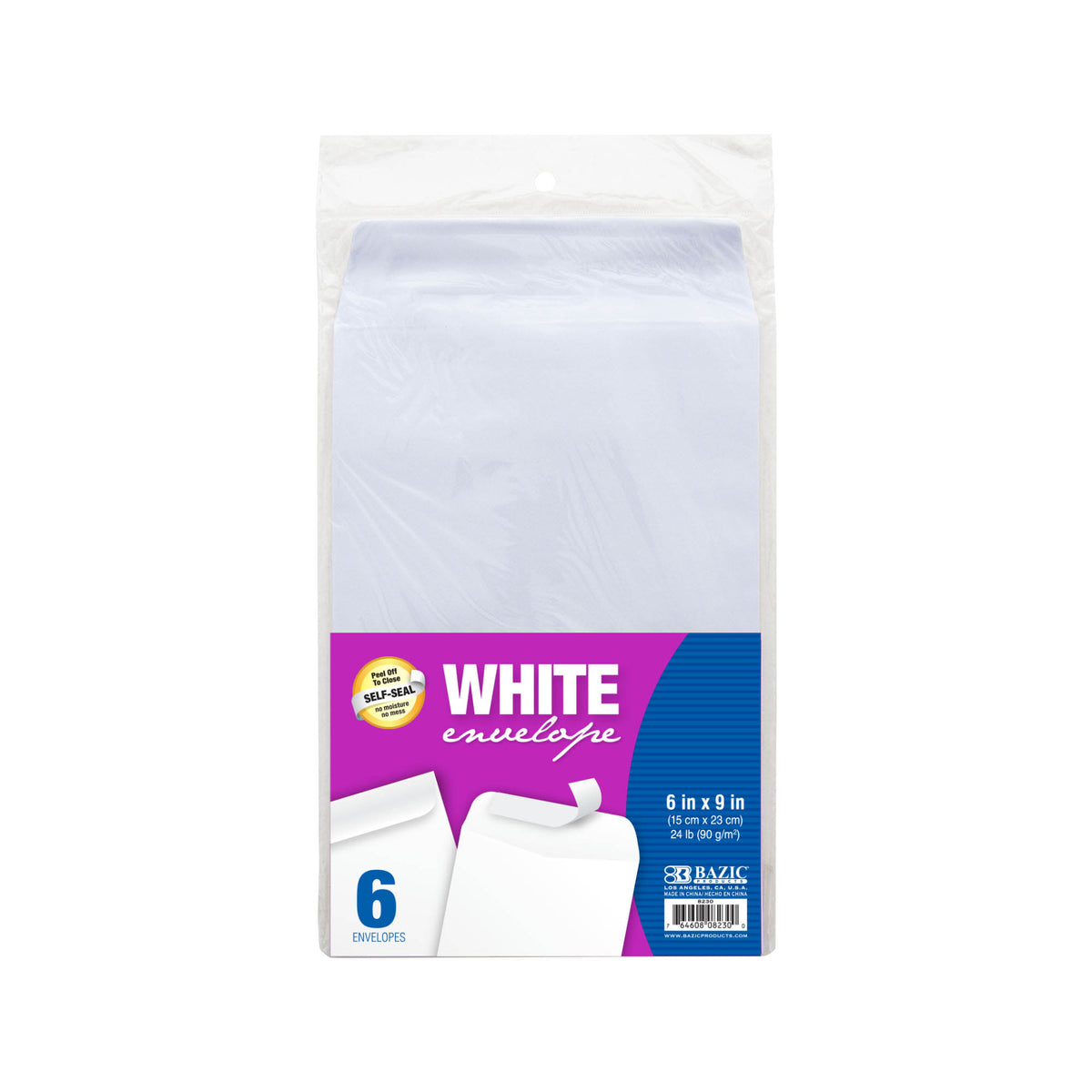 BAZIC 6 x 9 in Self-Seal White Envelopes