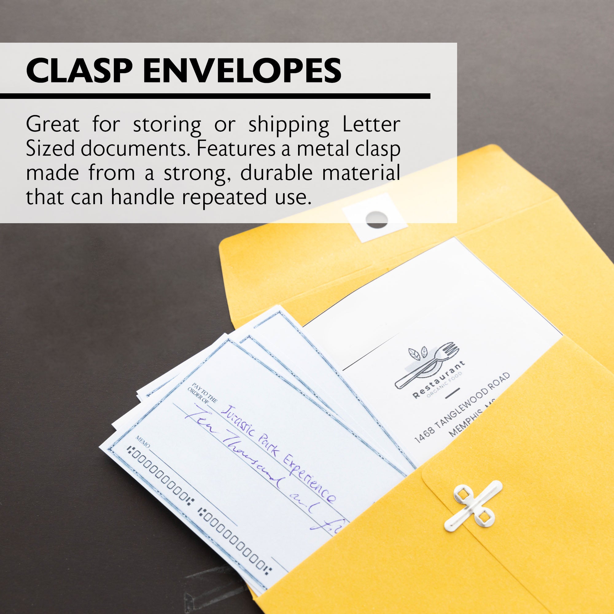6 x 9 in Clasp Envelopes, 100 Count, Metal Clasp Closure