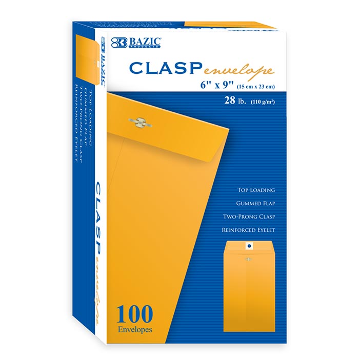 6 x 9 in Clasp Envelopes, 100 Count, Metal Clasp Closure