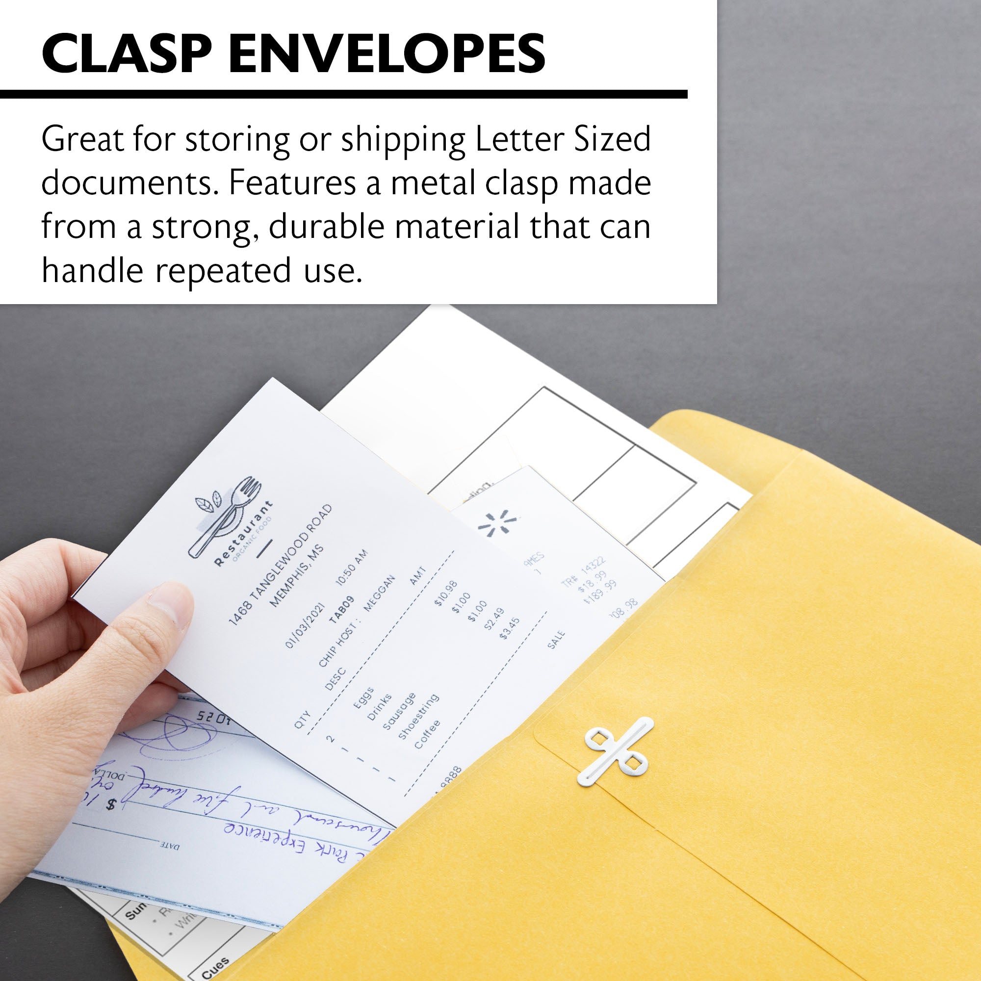10 x 13 in Clasp Envelopes, 100 Count, Metal Clasp Closure