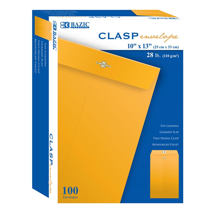 10 x 13 in Clasp Envelopes, 100 Count, Metal Clasp Closure