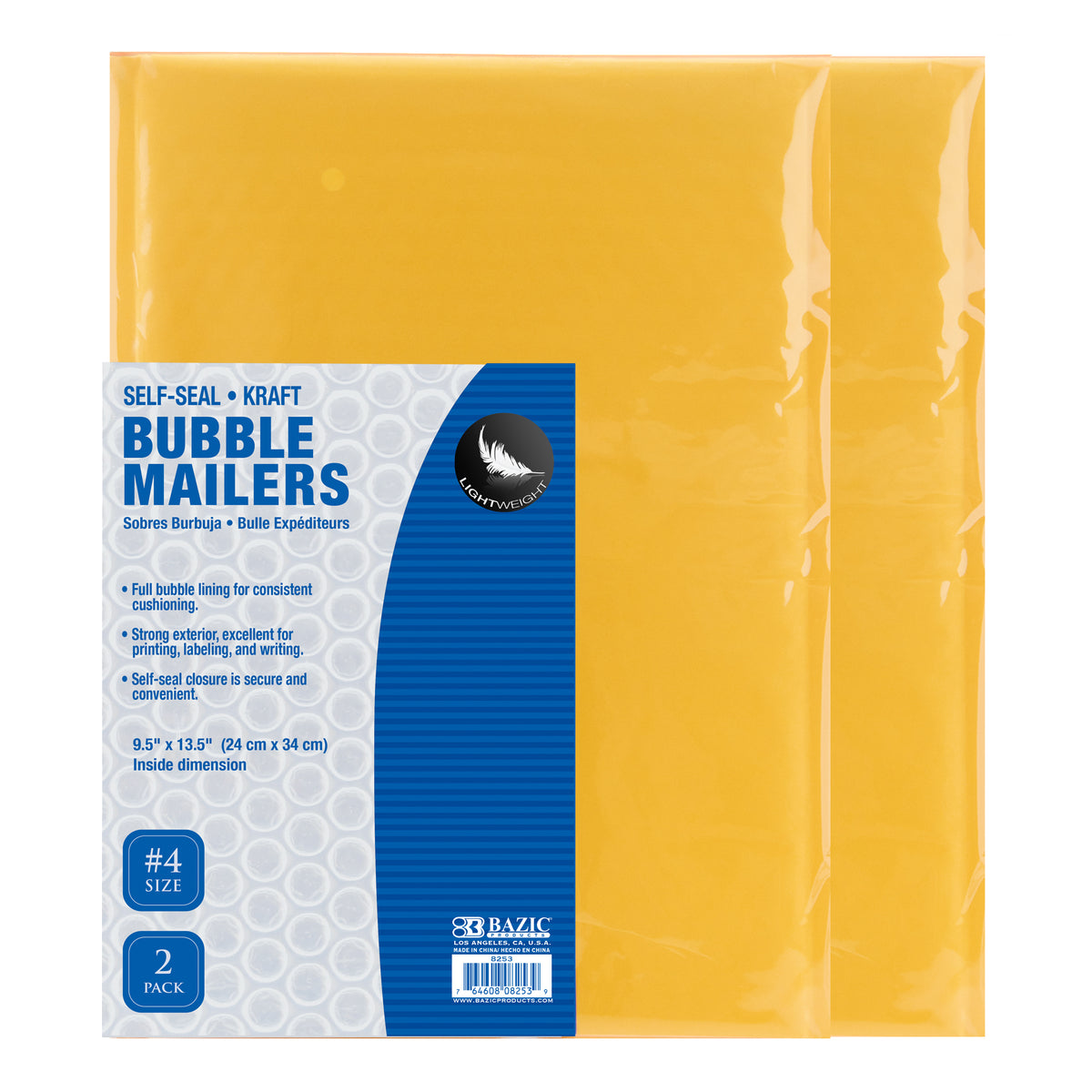 BAZIC #4 Self-Seal Bubble Mailers, 9.5 x 13.5 in