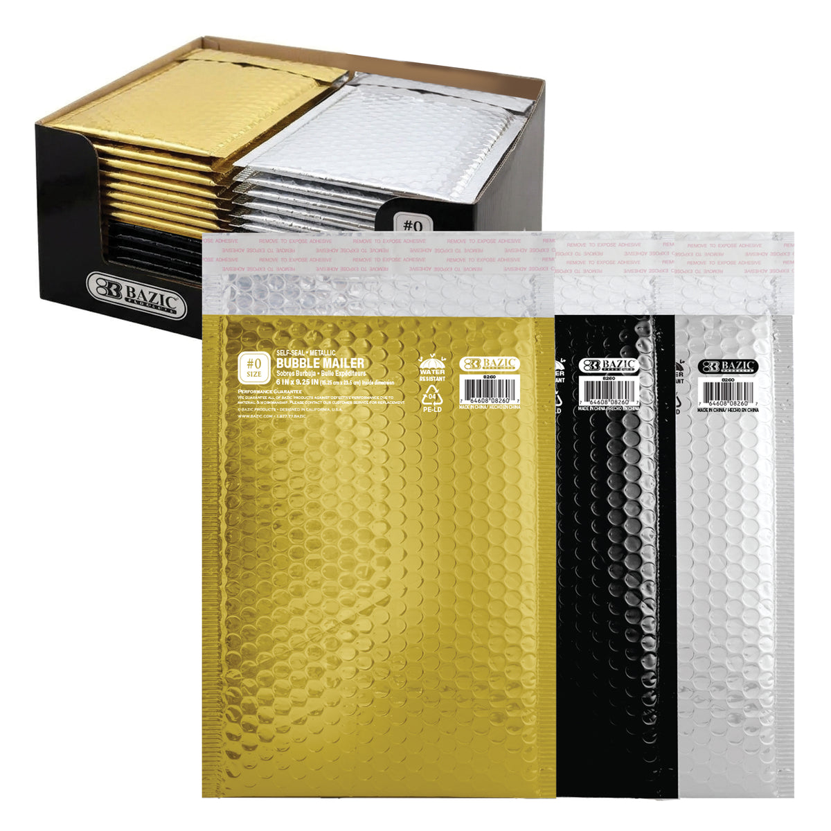 BAZIC Metallic Bubble Mailers #0, 6 x 9.25 in Padded Envelopes