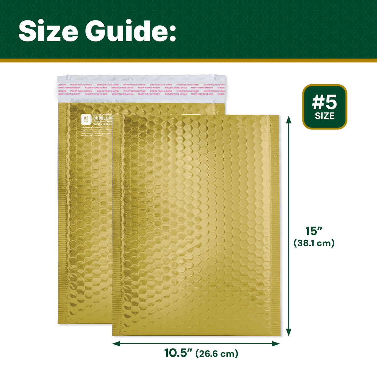 Large Metallic Bubble Mailers #5, 10.5 x 15 in Padded