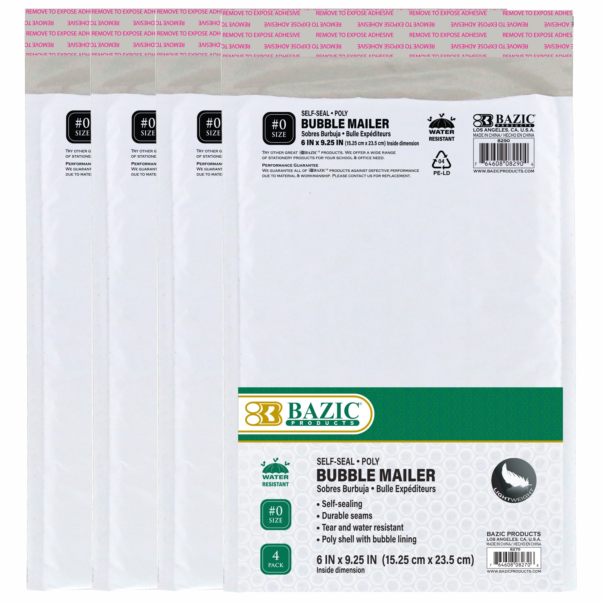 6" x 9.25" (#0) Poly Bubble Mailer (4/Pack)