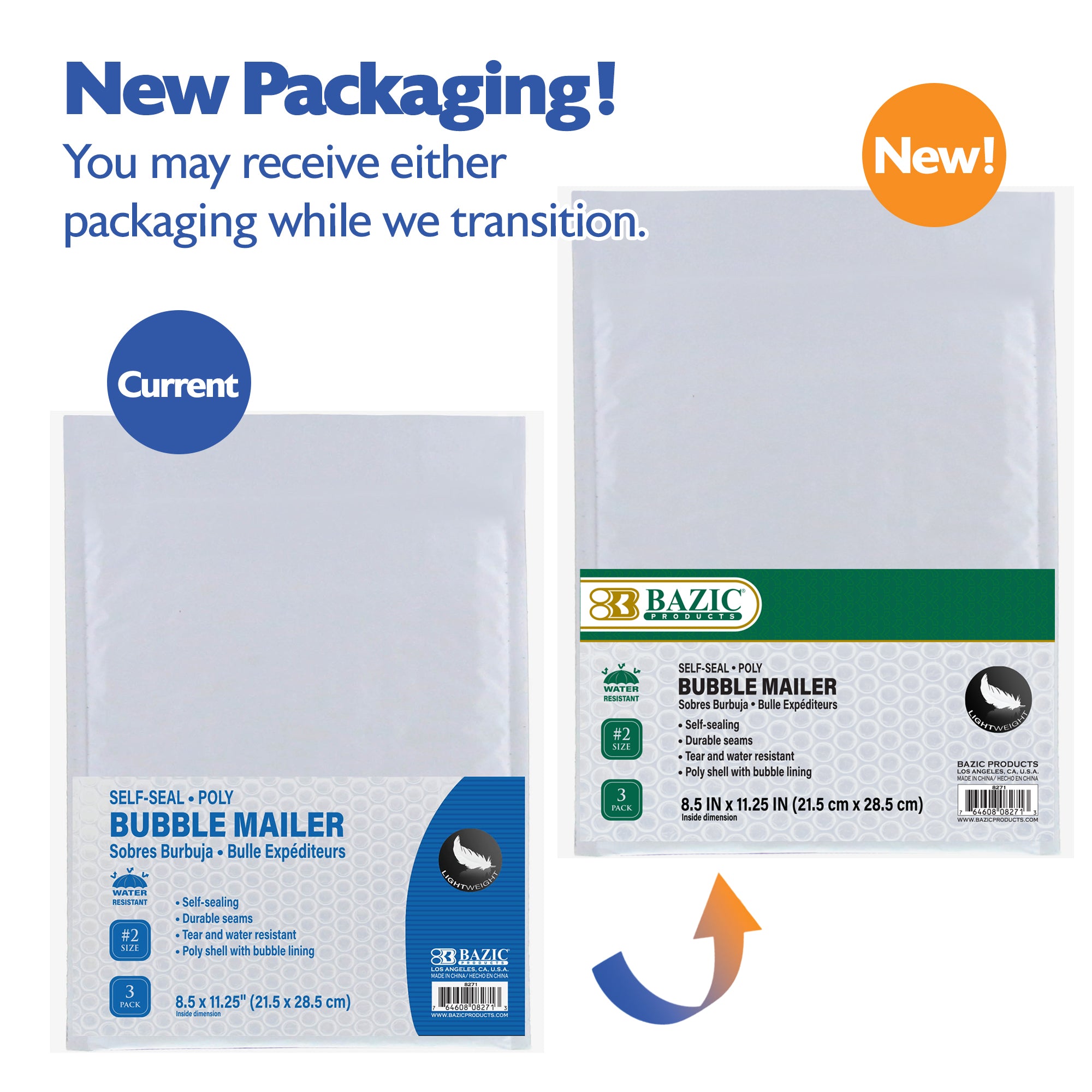 8.5" x 11.25" (#2) Poly Bubble Mailer (3/Pack)