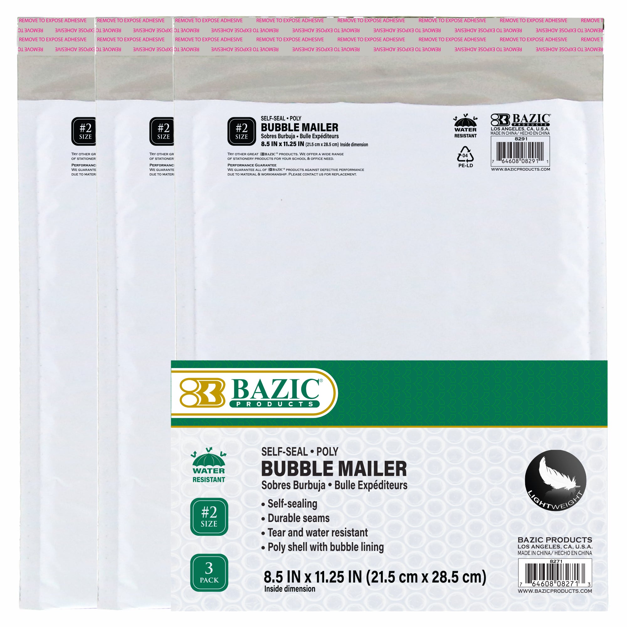 #2 Poly Bubble Mailers, 8.5 x 11.25 in, Self-Seal