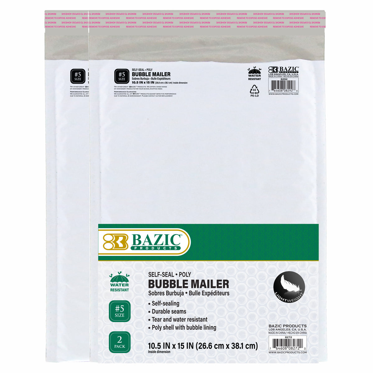 BAZIC #5 Poly Bubble Mailers, 10.5 x 15 in