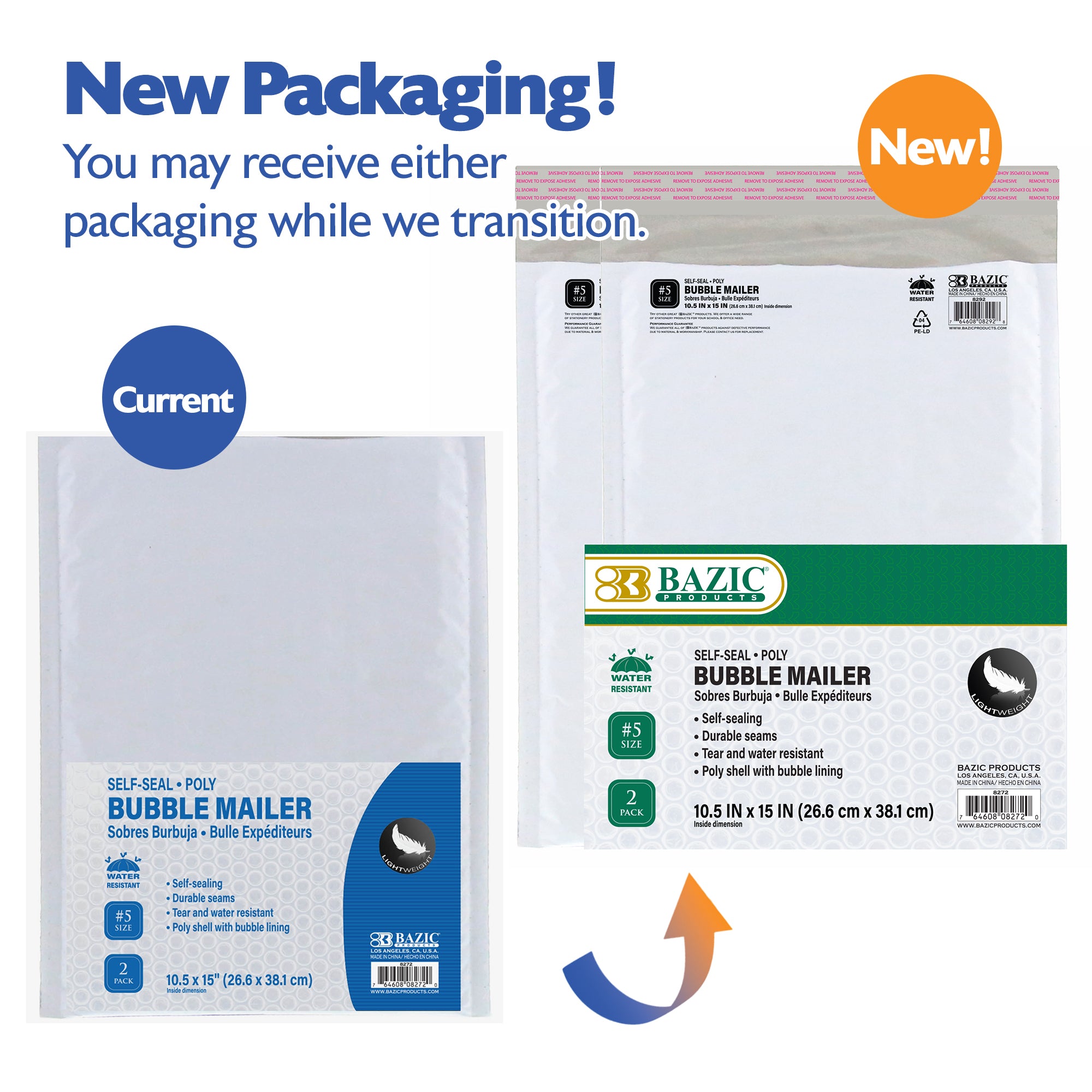 10.5" x 15" (#5) Poly Bubble Mailer (2/Pack)