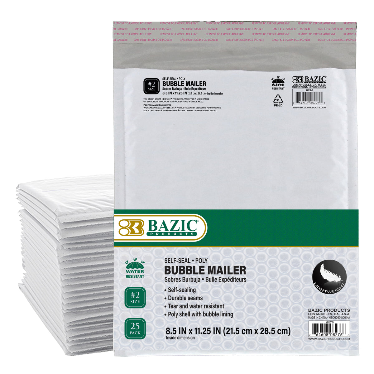 BAZIC #2 Poly Bubble Mailers, 8.5 x 11.25 in, 25-pack
