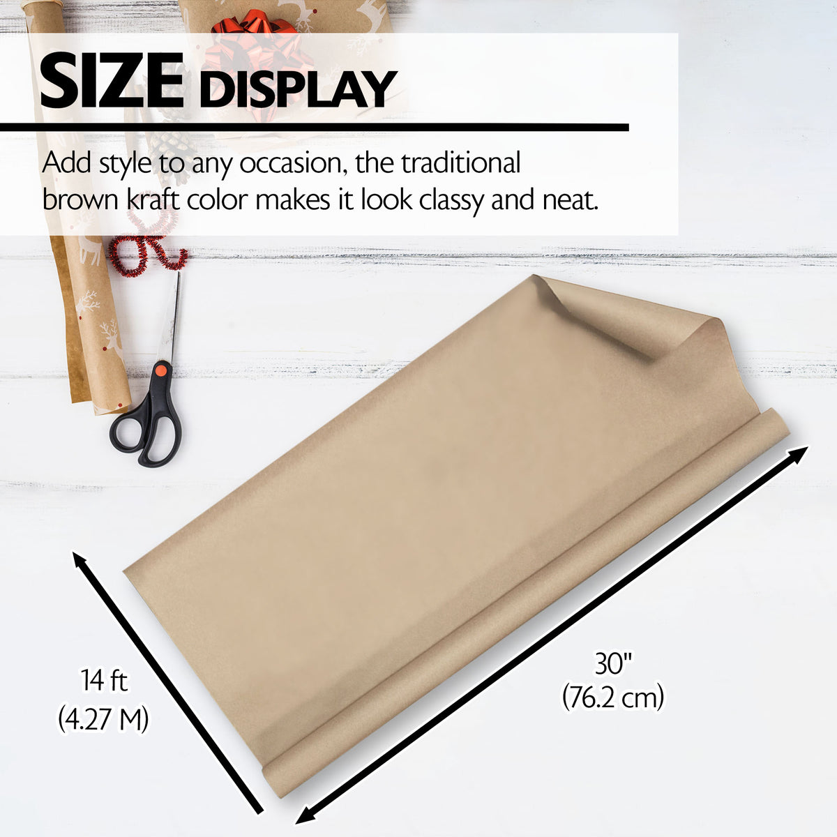 Natural Kraft Wrapping Paper Roll, 30 in x 14 ft